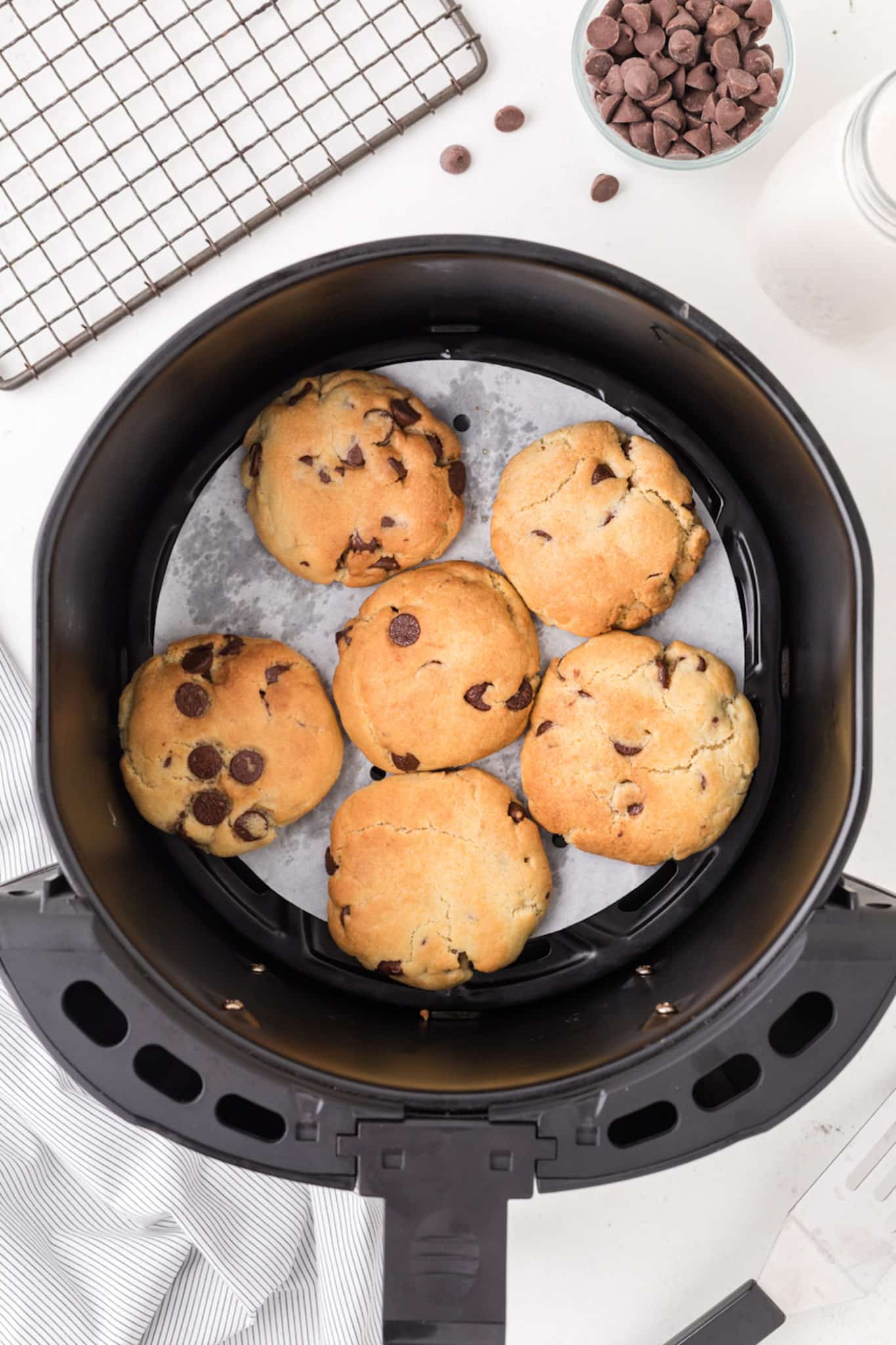 chocolate chip cookies in an air fryer.