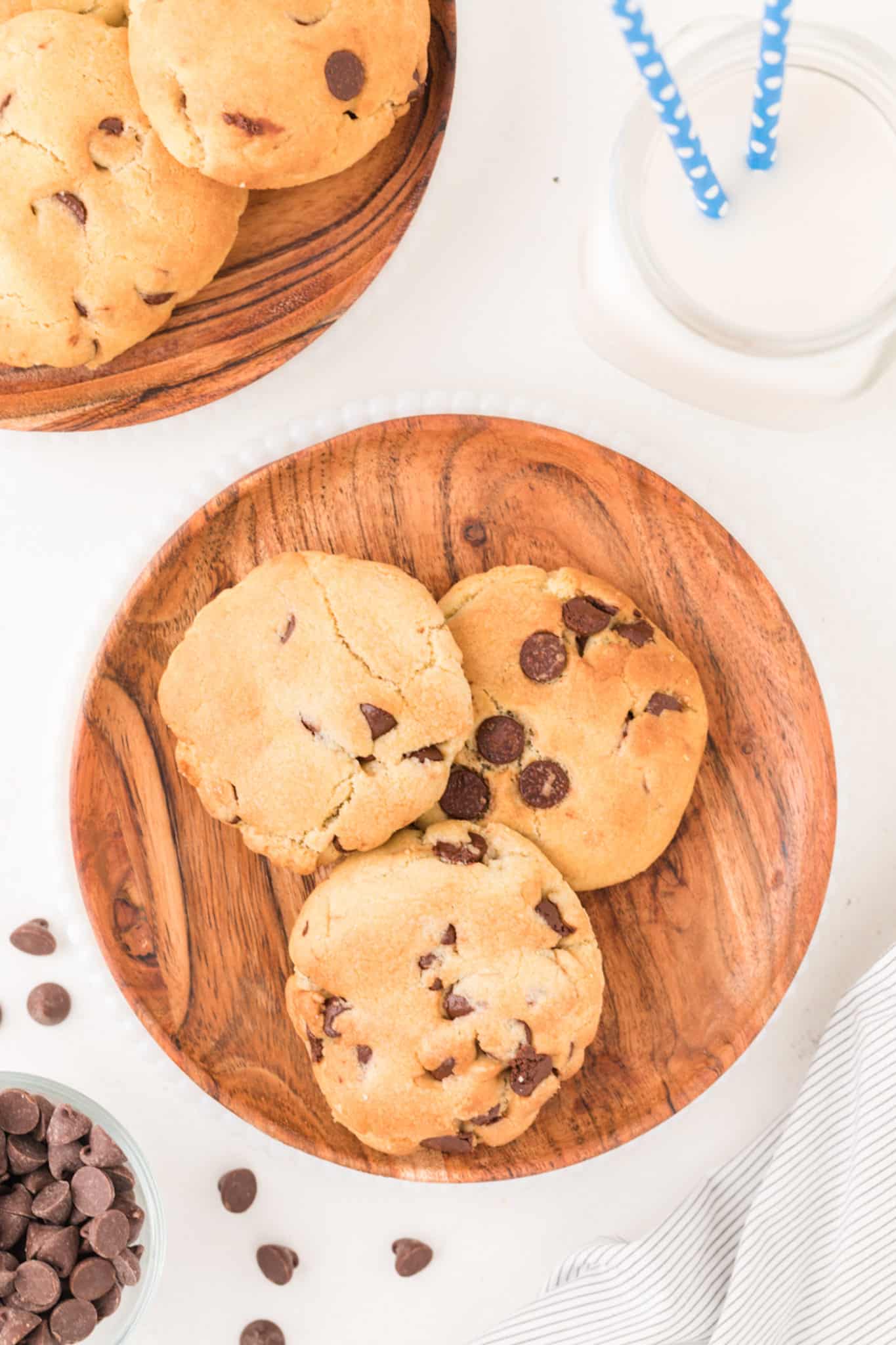 air fryer cookies on a plate with a glass of milk