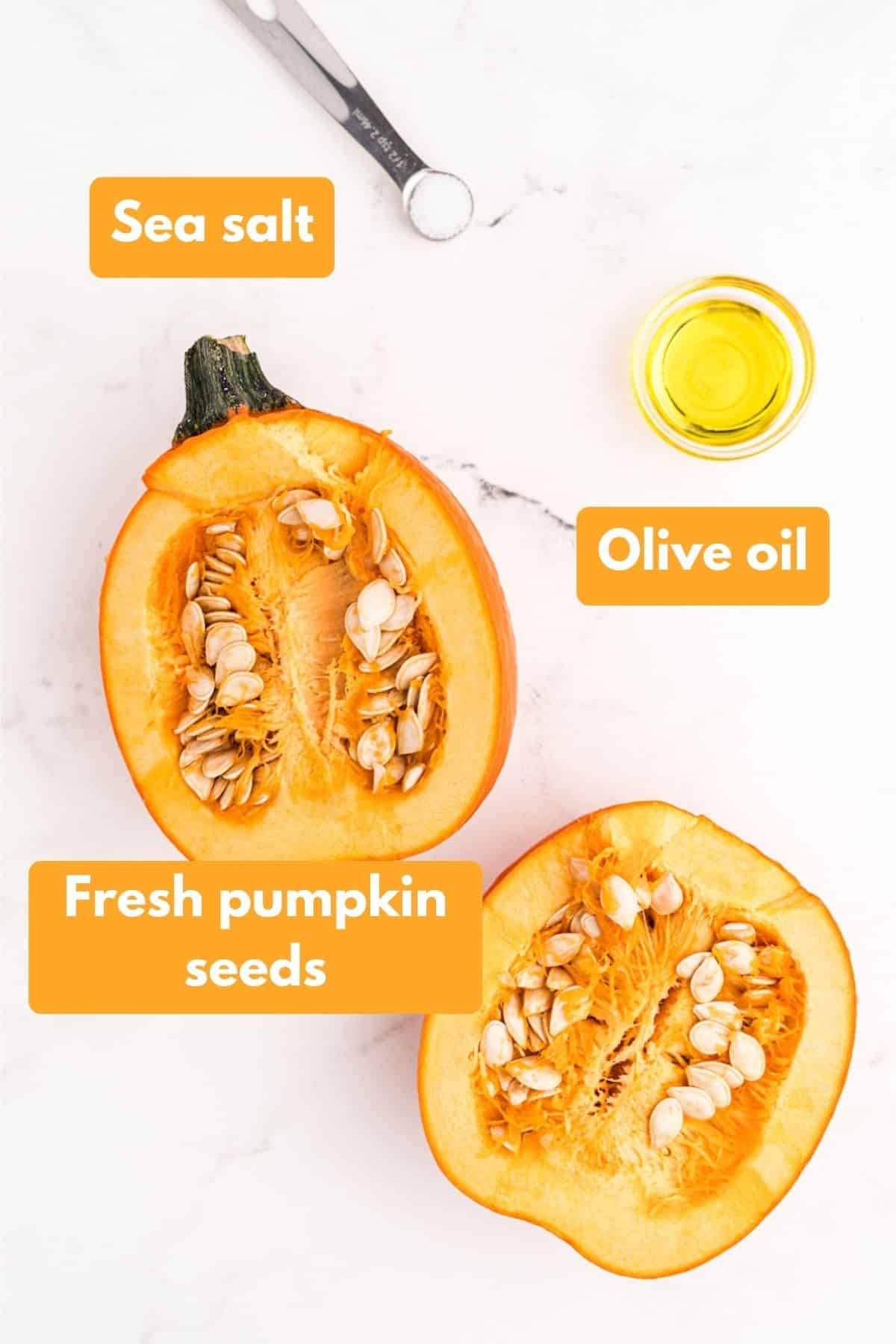 ingredients for air fryer pumpkin seeds.