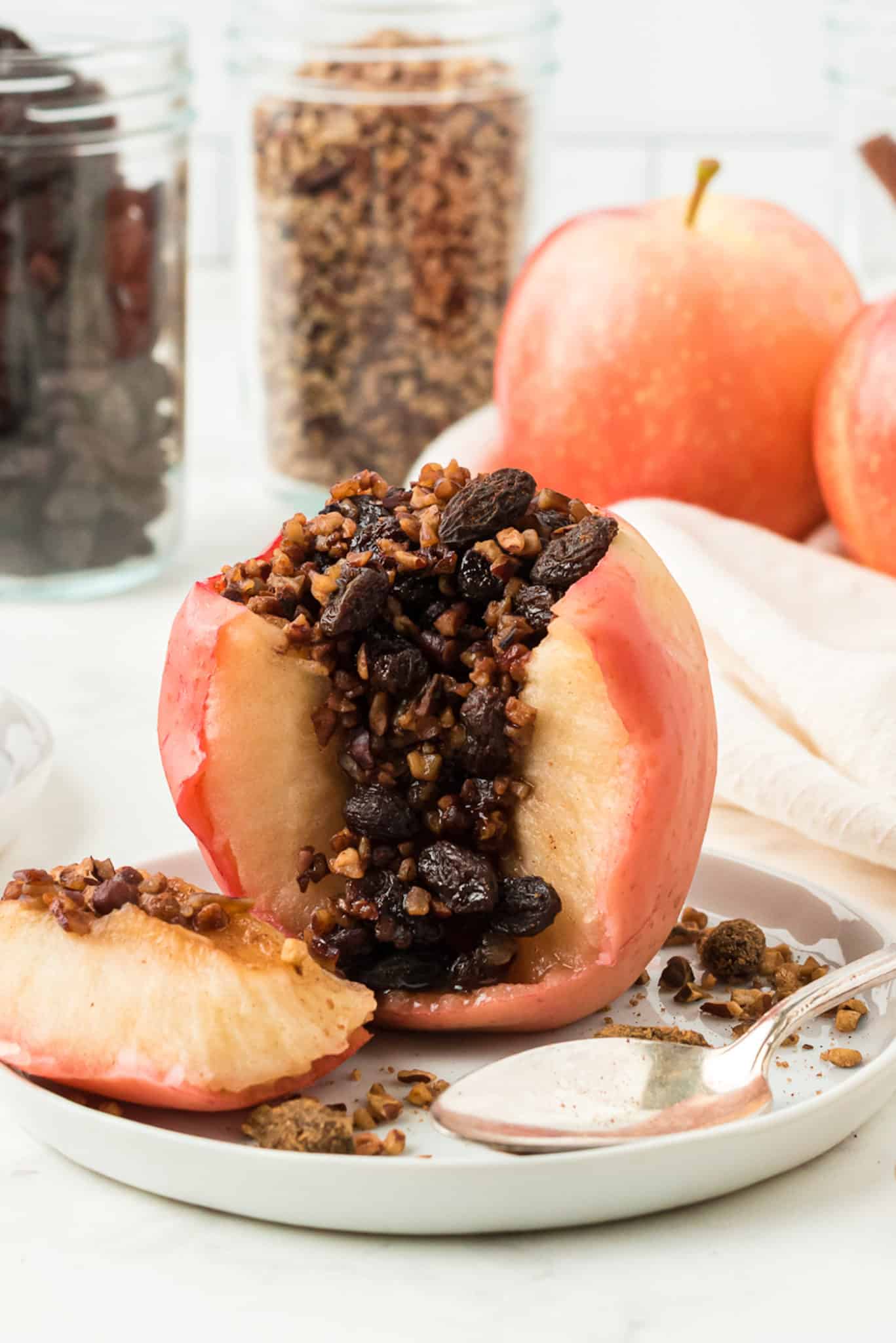 instant pot baked apple with raisin filling.