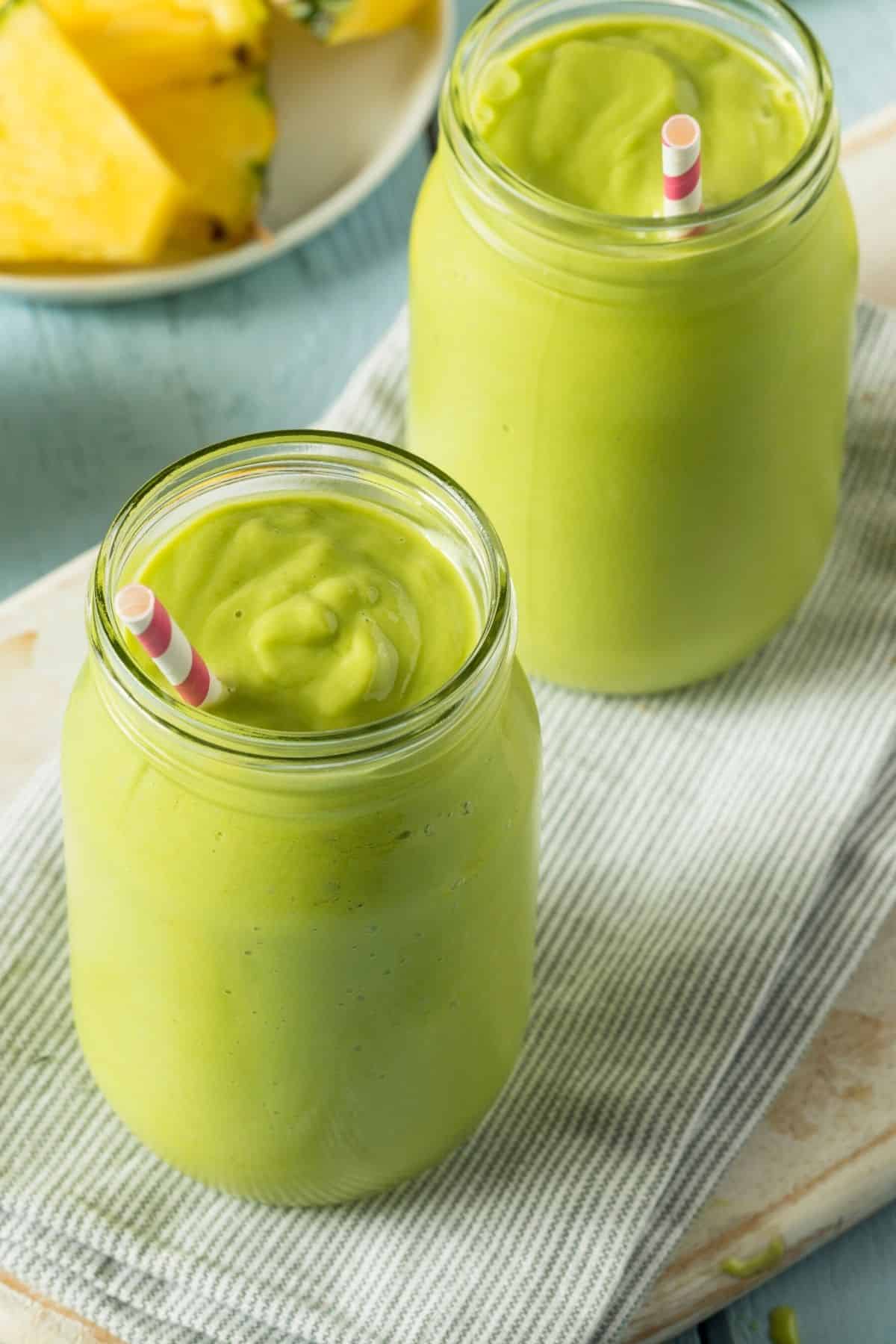 green smoothie on table