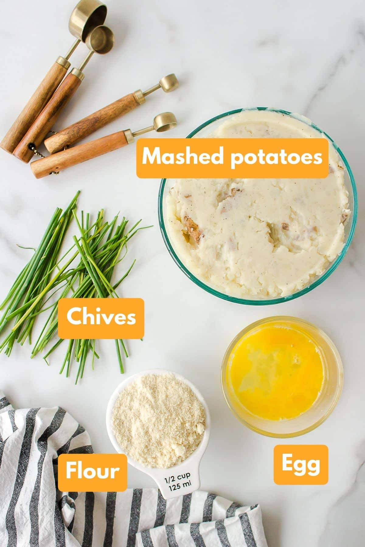 ingredients for mashed potato fritters.