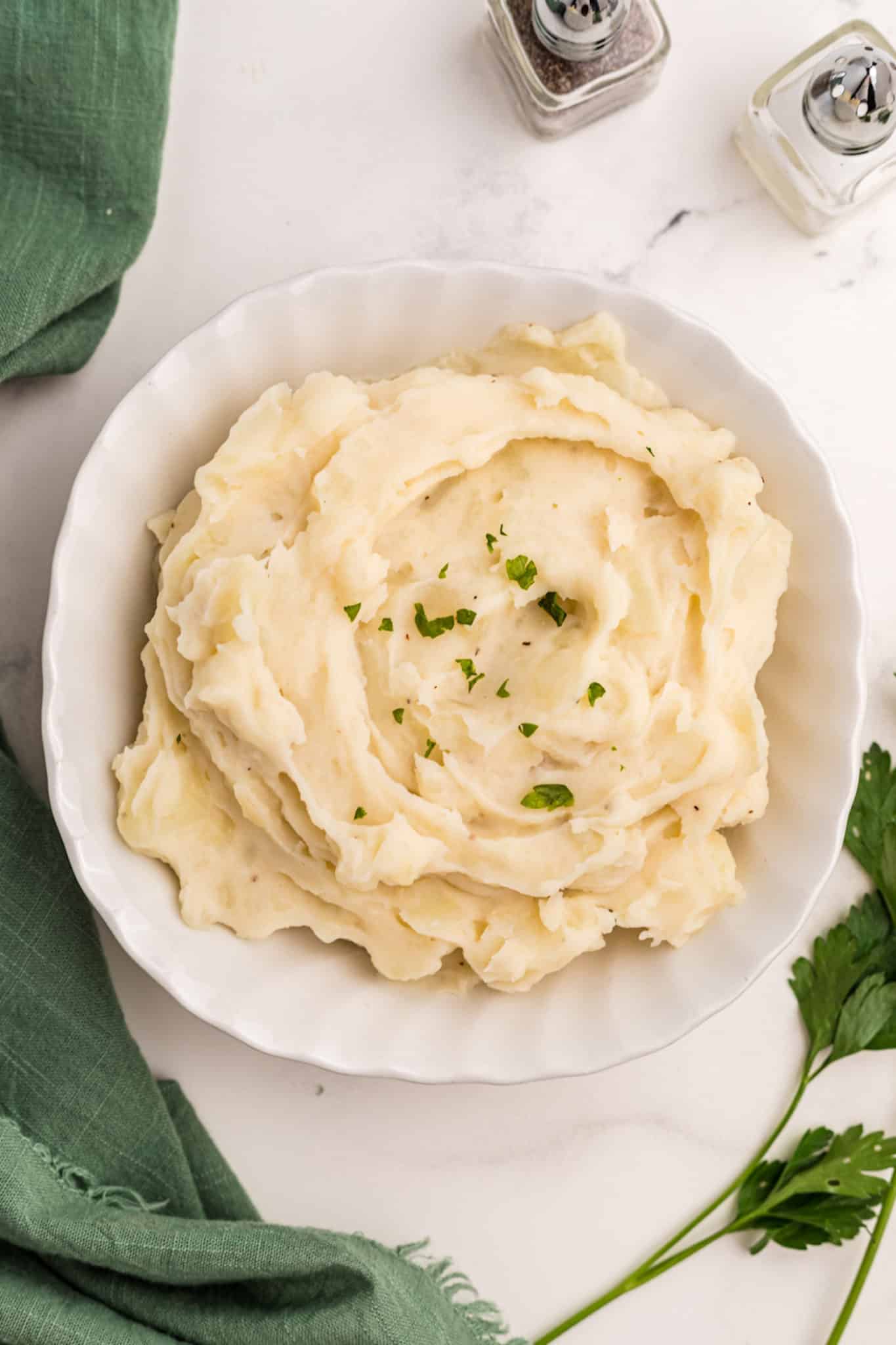 bowl with mashed potatoes.