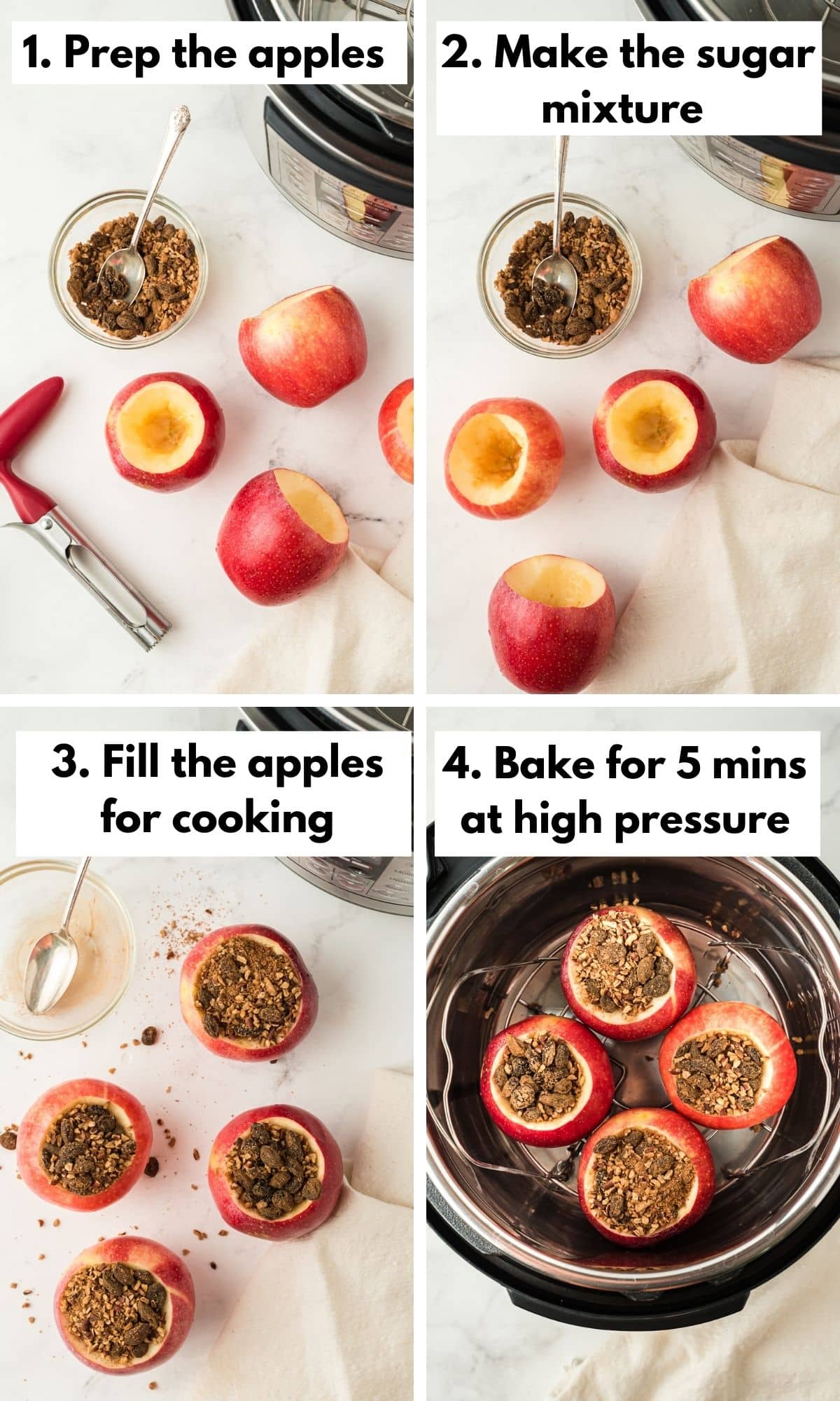 process photos for making instant pot baked apples.