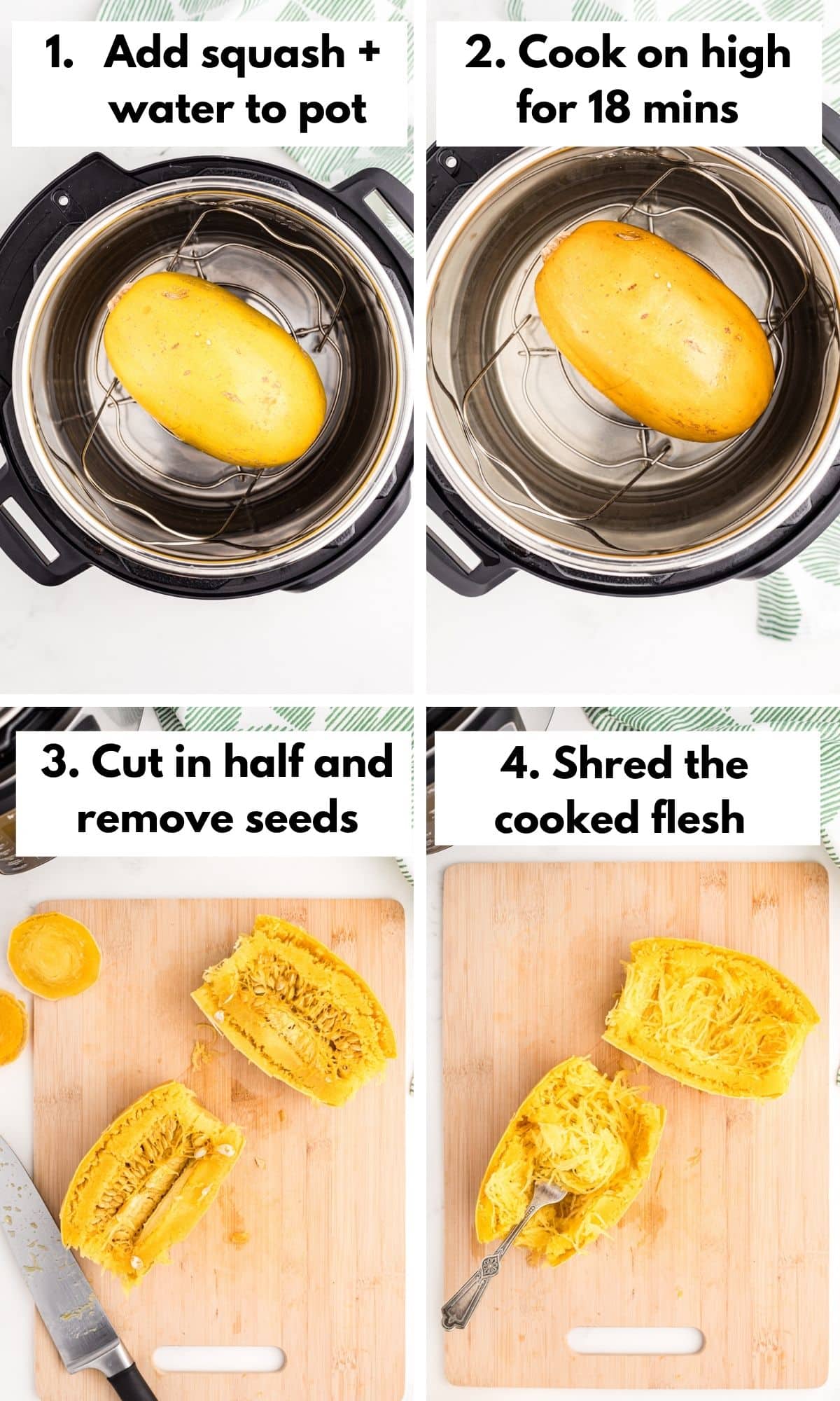 collage with photos on how to make instant pot spaghetti squash