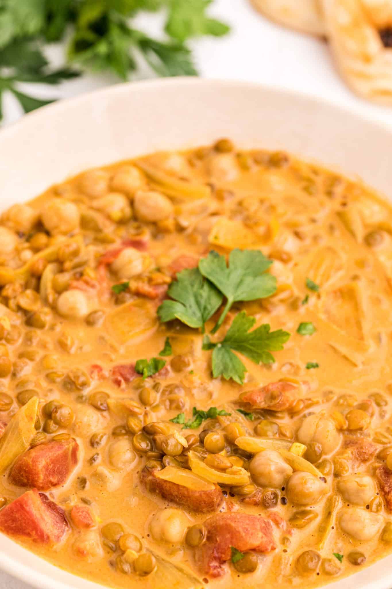 photo of lentil curry close up to see texture.