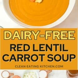 dairy free red lentil carrot soup pin.
