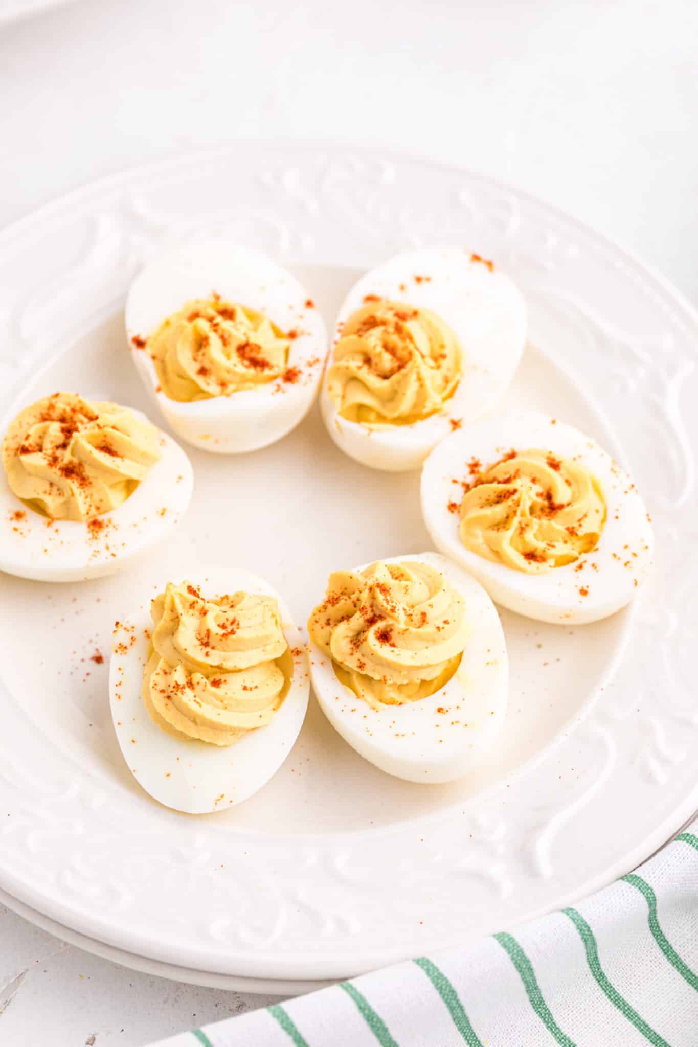 keto deviled eggs served on a platter.