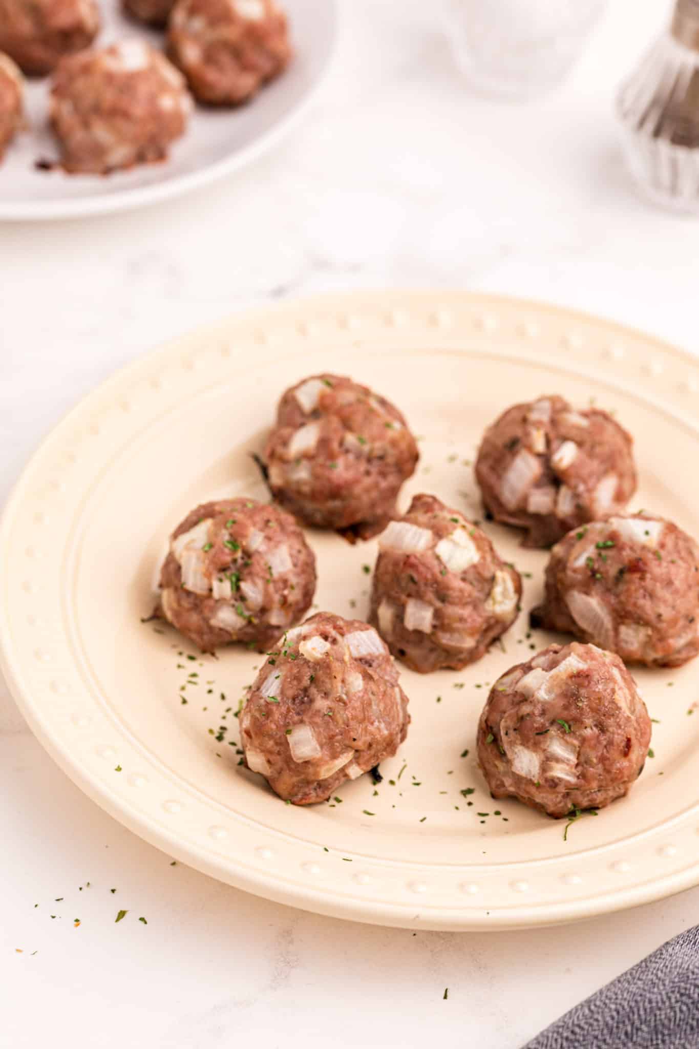plate of cooked pork meatballs