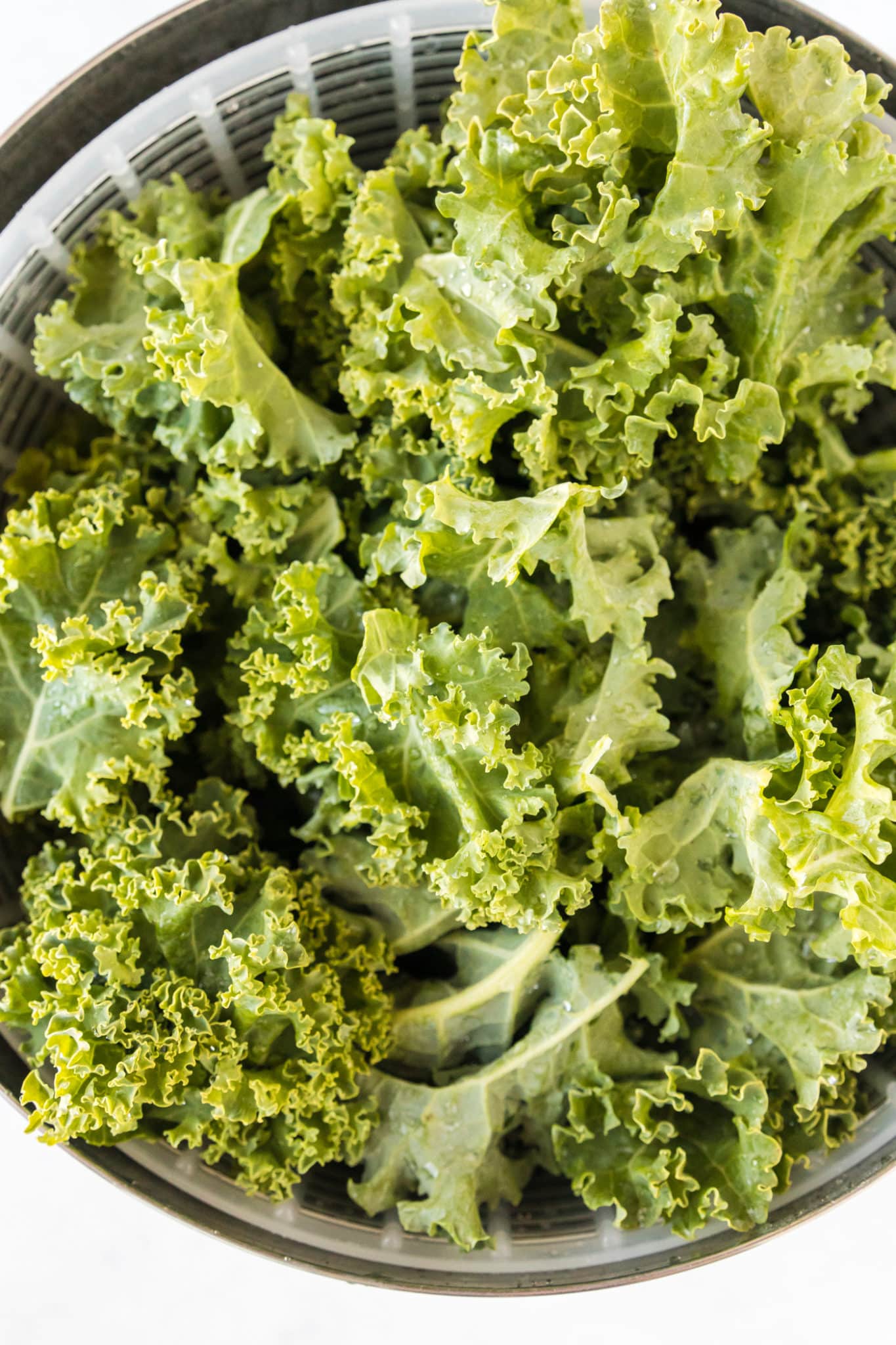curly kale in a colander