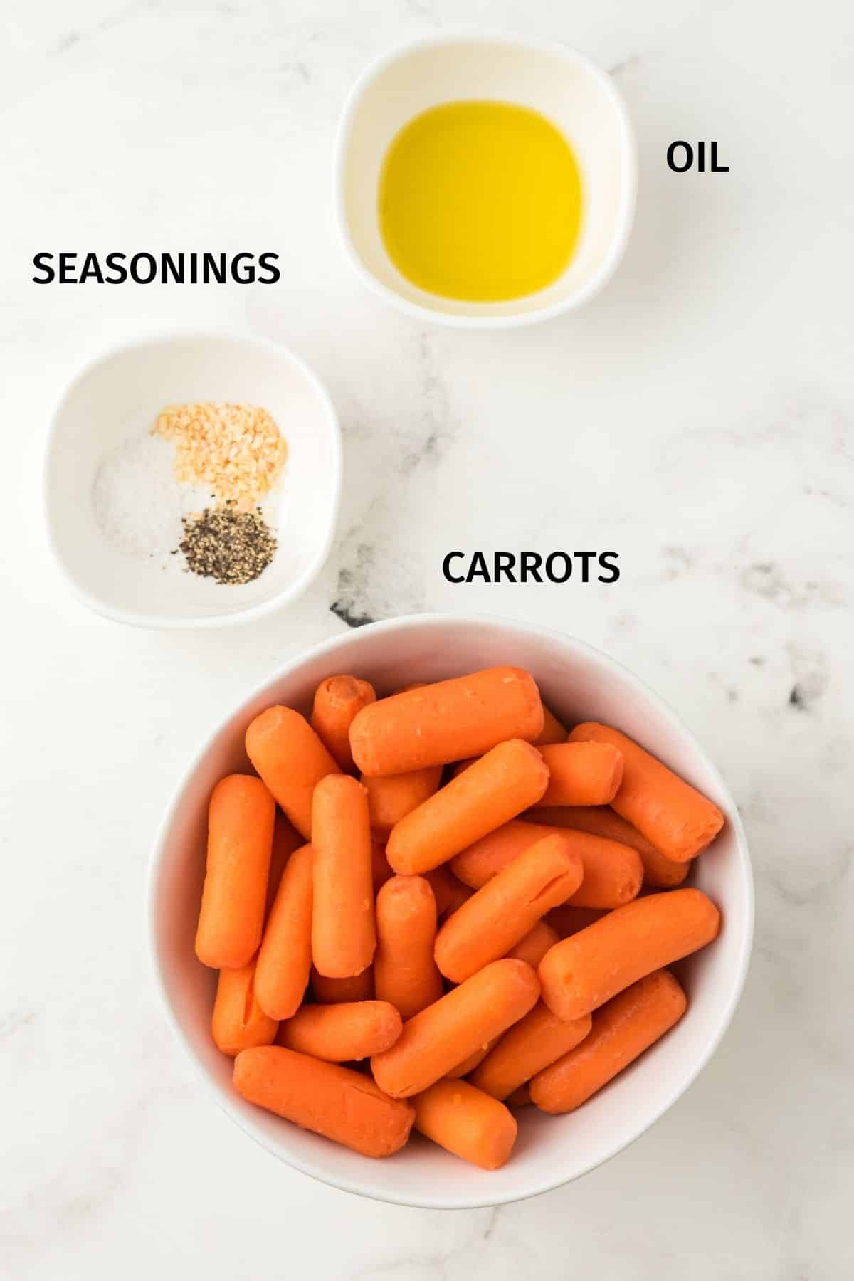 photo with labeled ingredients for air fryer baby carrots
