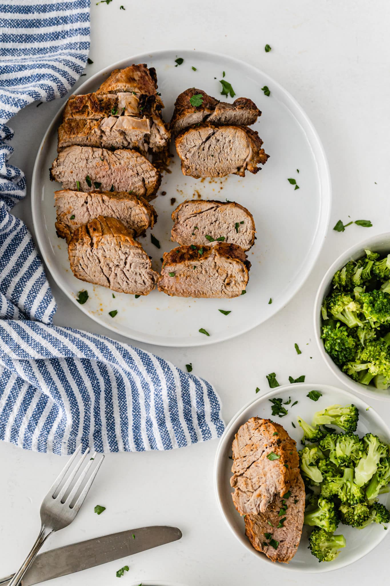 pork loin served with broccoli