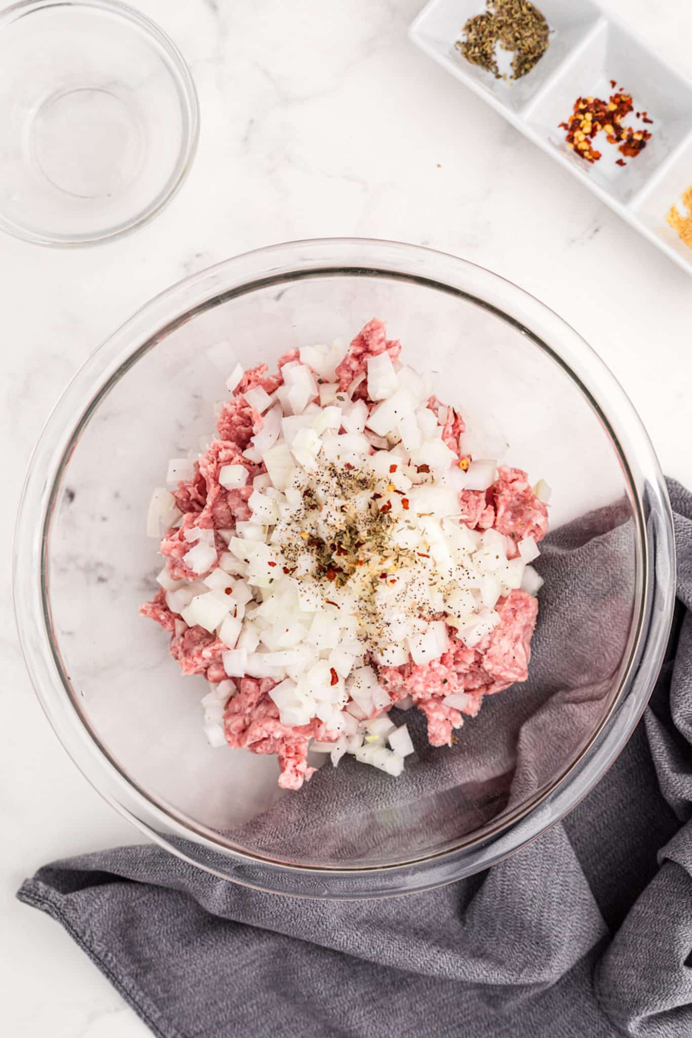 bowl with ingredients for meatballs