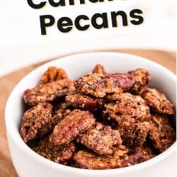 a bowl of candied pecans
