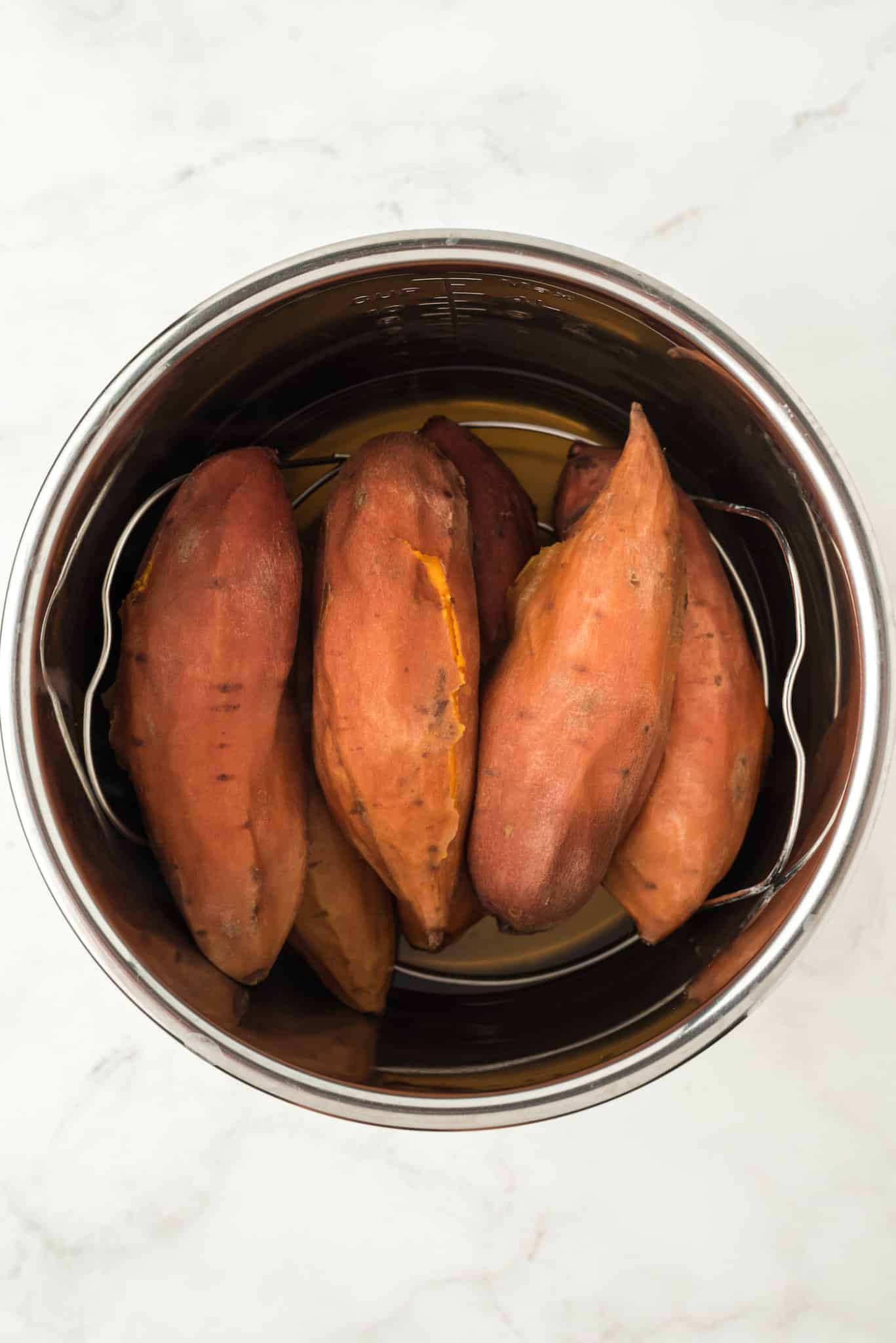 baked sweet potatoes inside pressure cooker