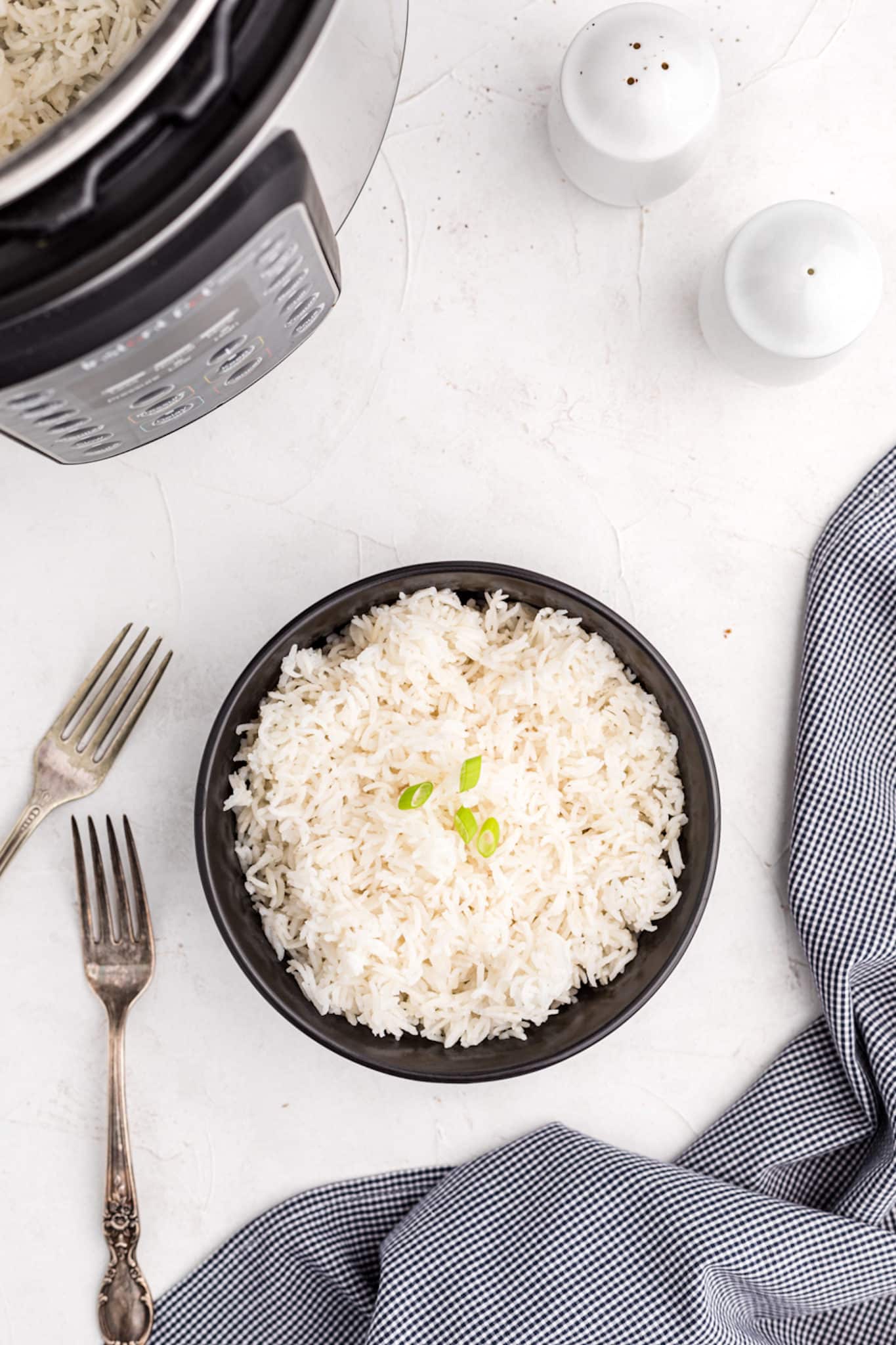 overhead shot of rice and instant pot