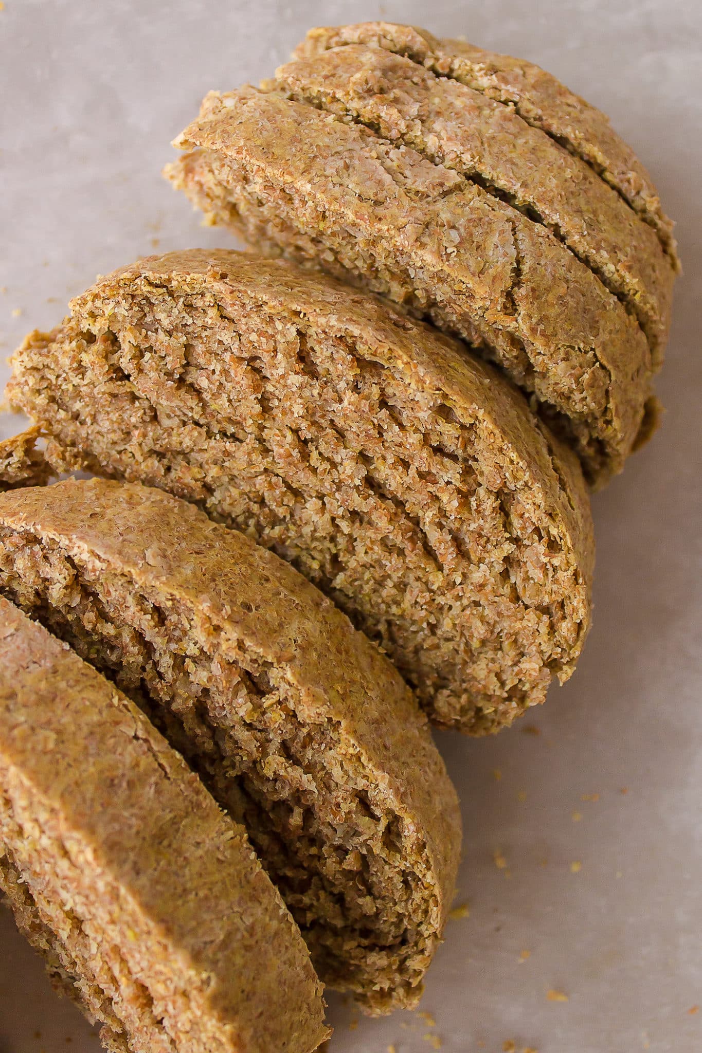 sliced buckwheat bread on table.