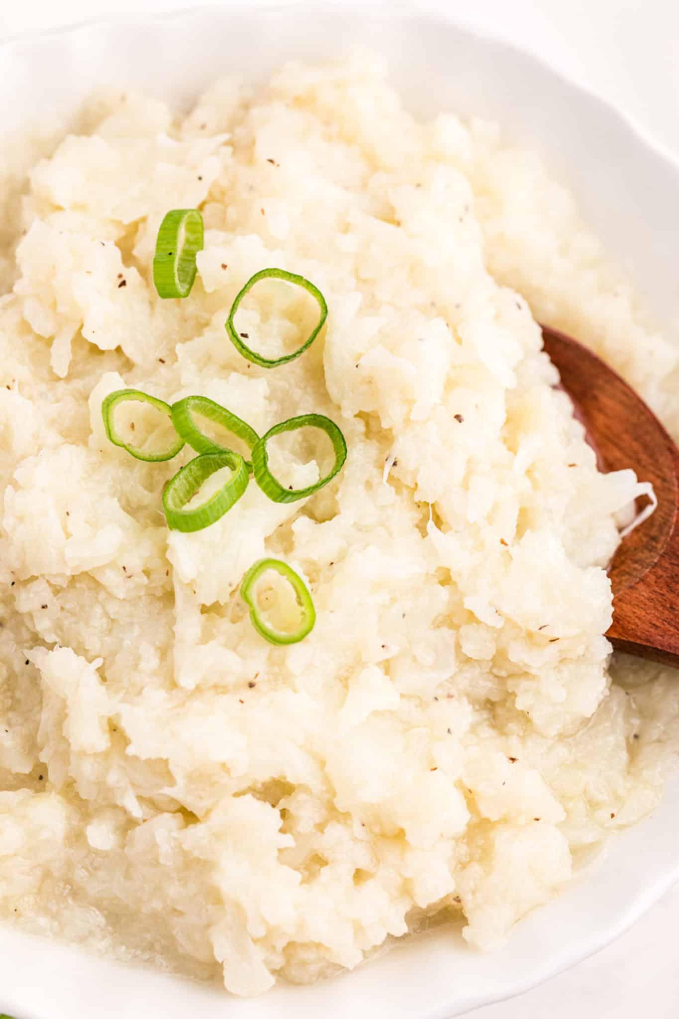 up close photo showing texture of cooked cauliflower mash