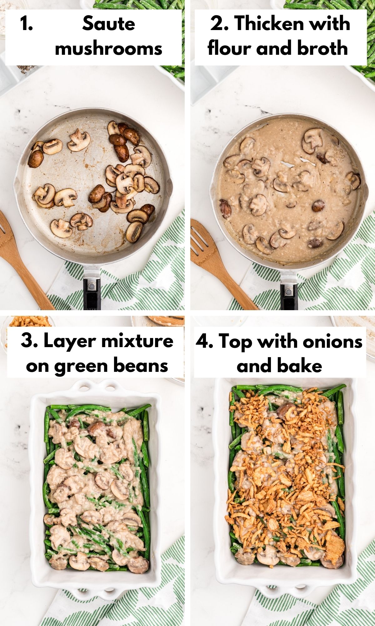 collage of photos how to make green bean casserole