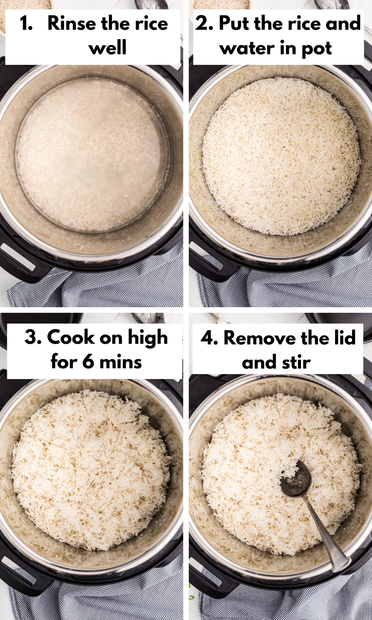 collage of photos on how to make instant pot basmati rice