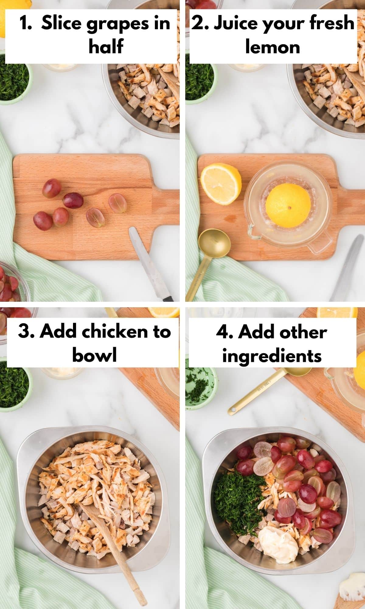 collage with how to make healthy chicken salad