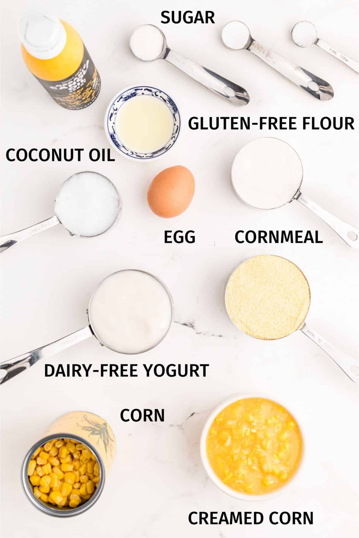 ingredients for dairy free corn casserole.