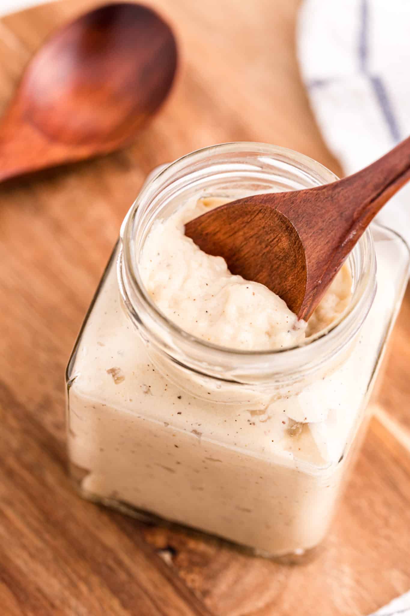 cream of chicken soup in jar with spoon