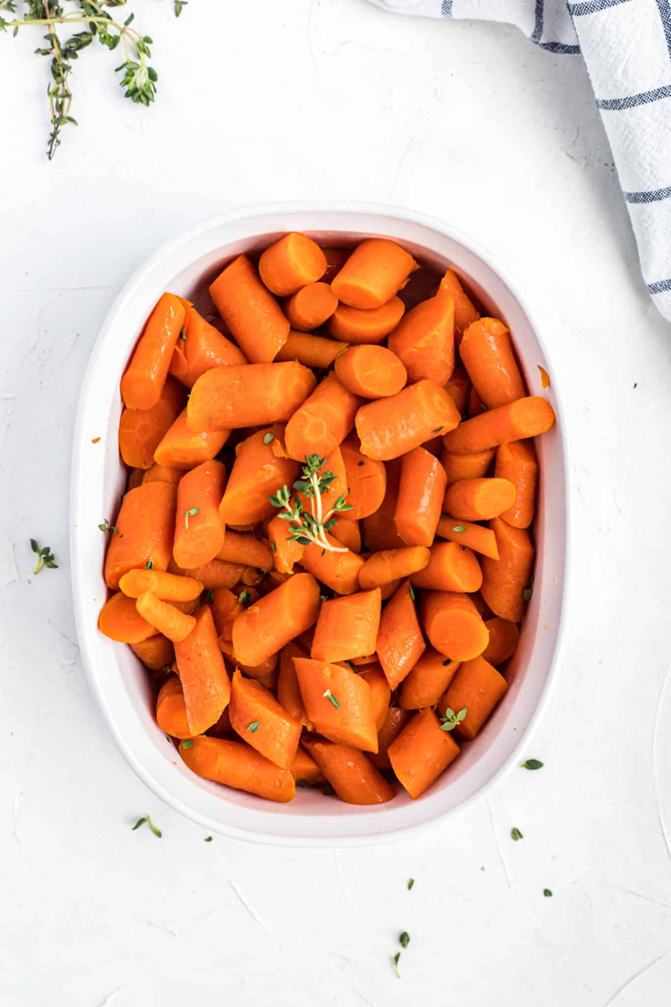 cooked instant pot carrots in casserole dish.