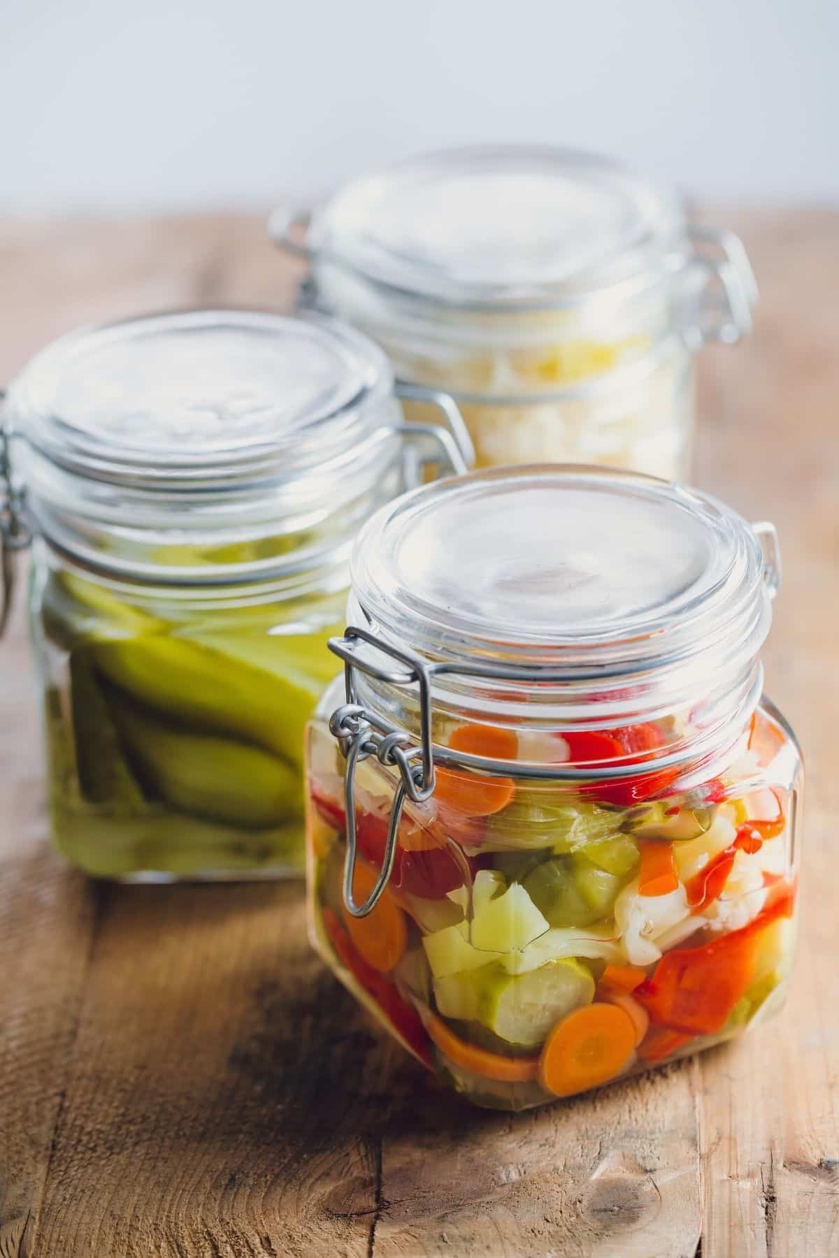 jars of pickled vegetables.