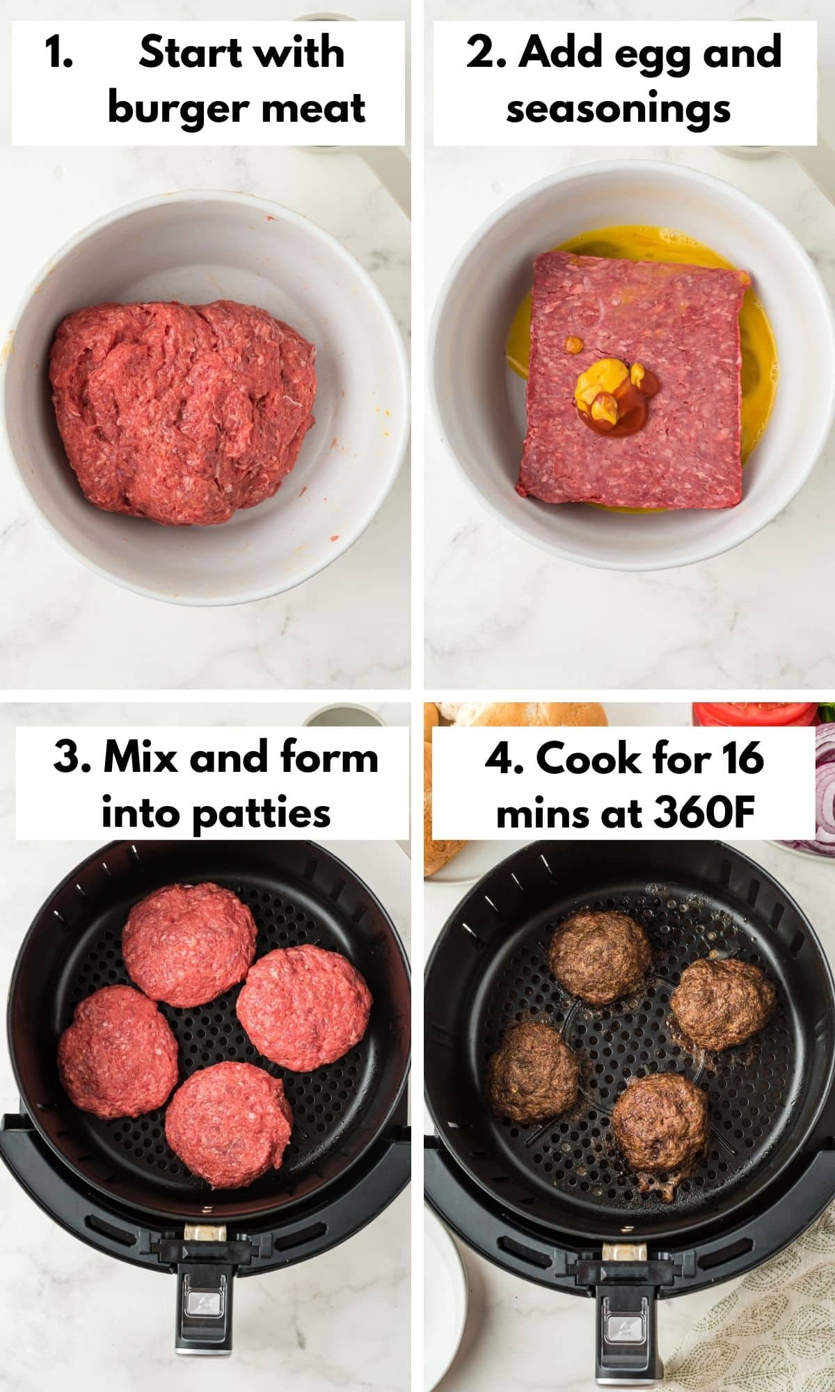 photo collage how to make air fryer hamburgers