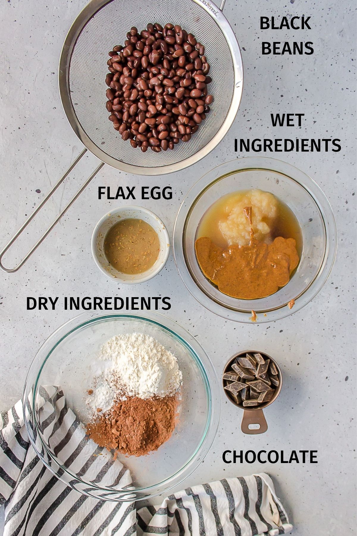 photo with ingredients for vegan black bean brownies