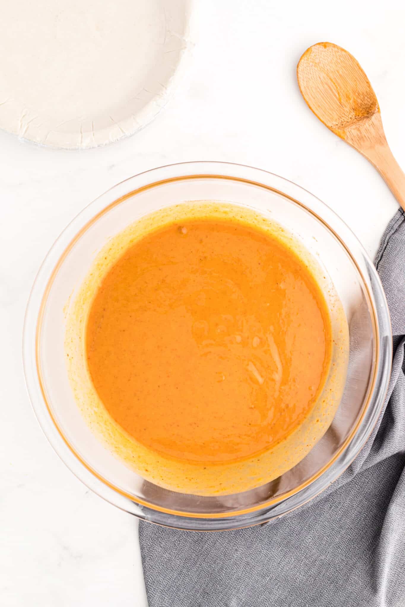 dairy-free pumpkin pie filling ready for pie crust.
