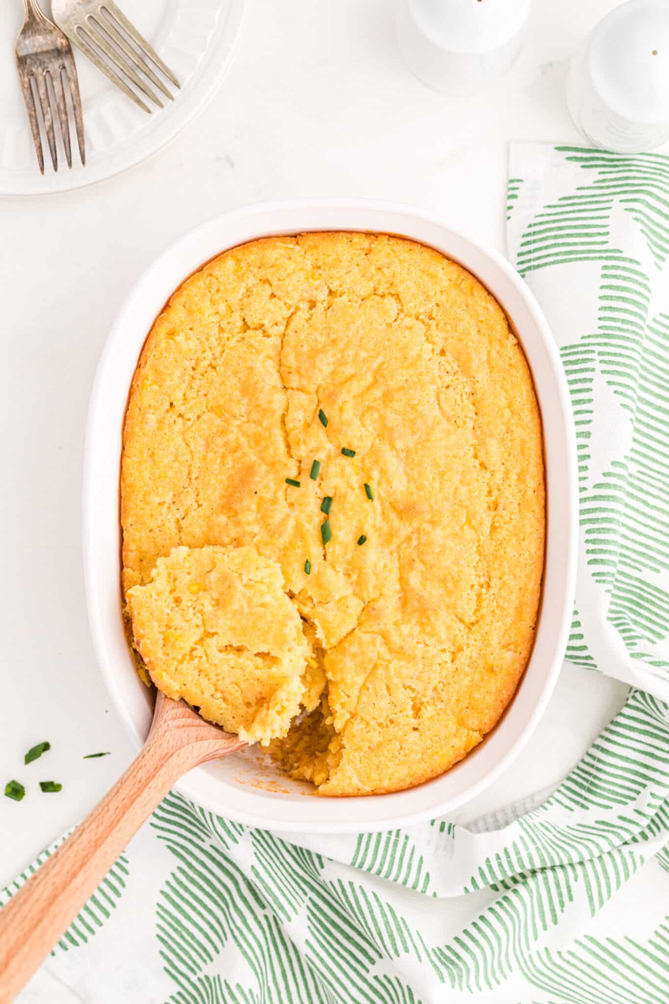 corn casserole baked and ready to serve.