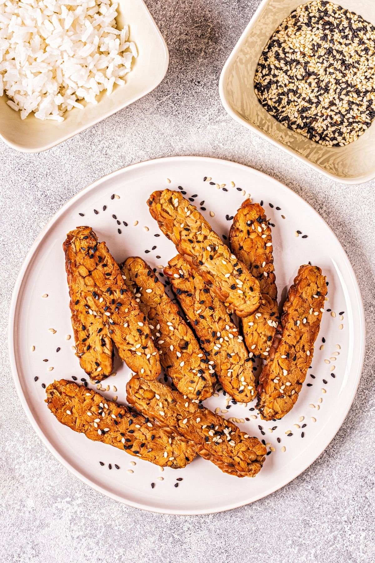 seasoned tempeh on table.