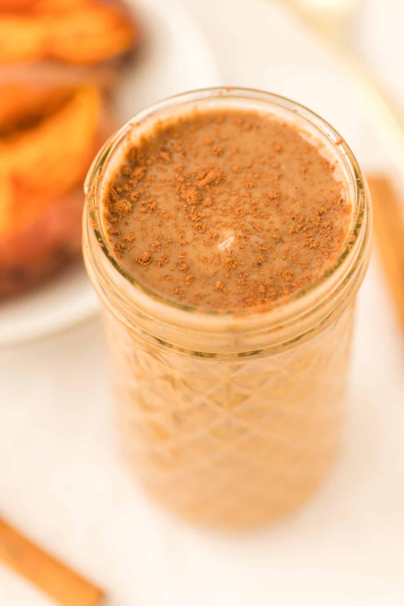 sweet potato smoothie served in a jar