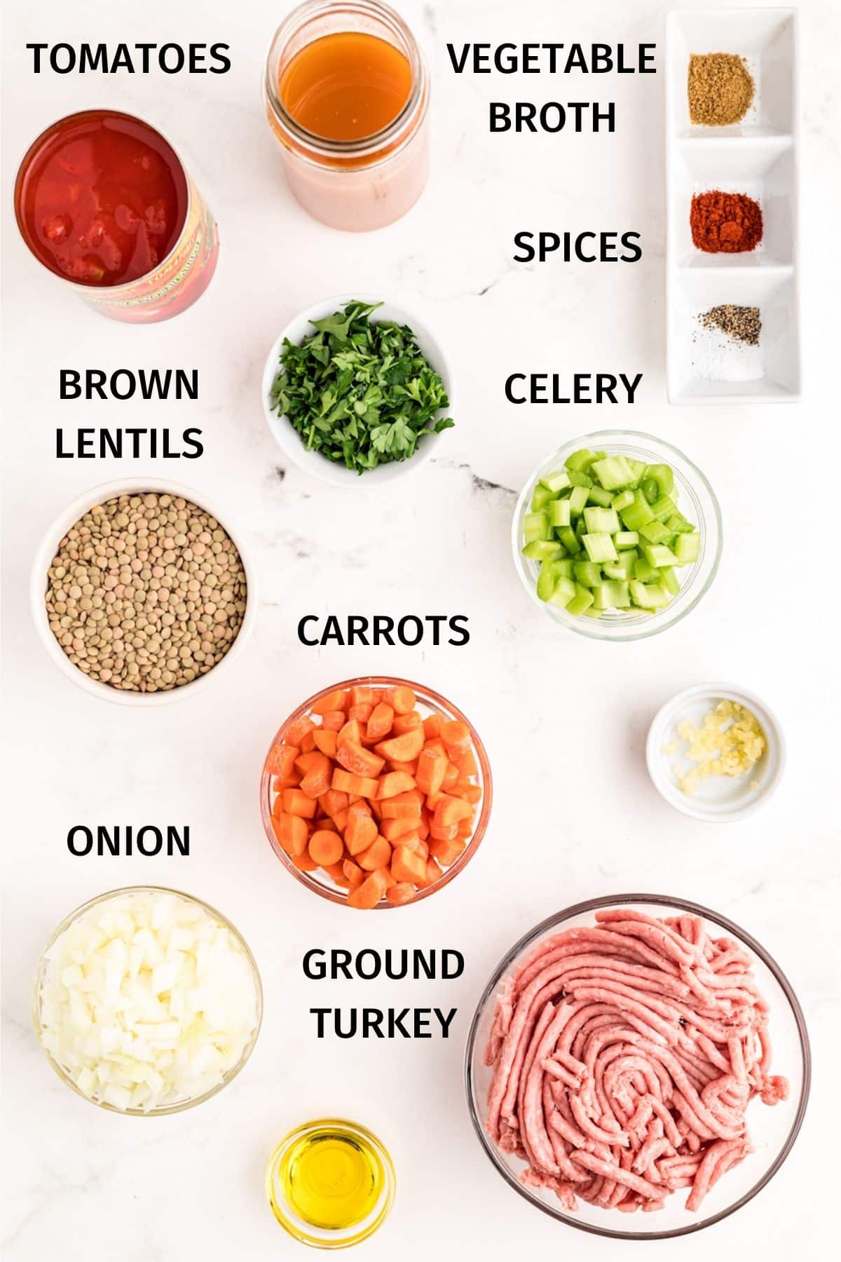 ingredients for turkey and lentil soup