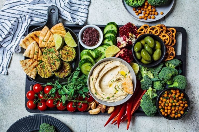 vegan charcuterie board overhead