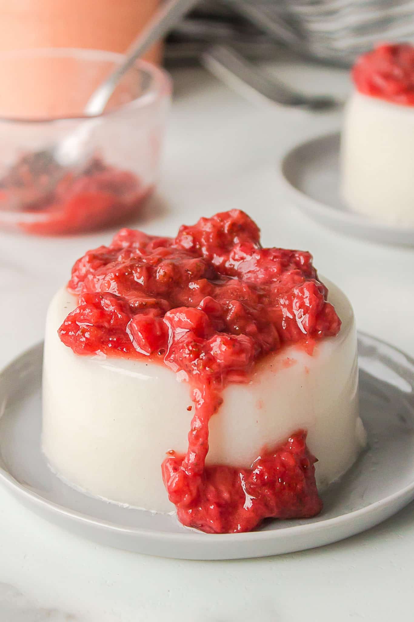 vegan panna cotta with strawberry sauce