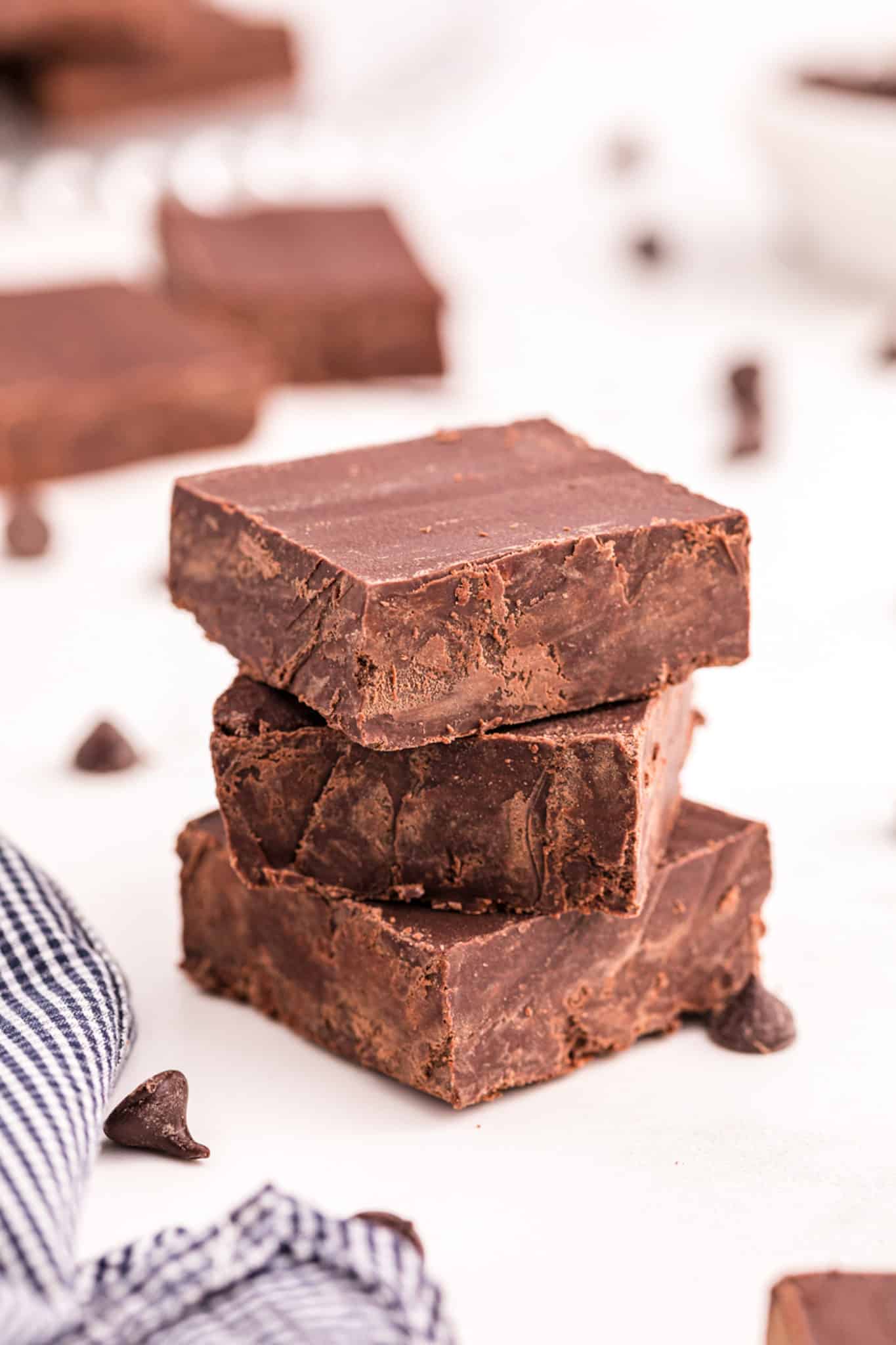 a stack of 2-ingredient fudge on a table.