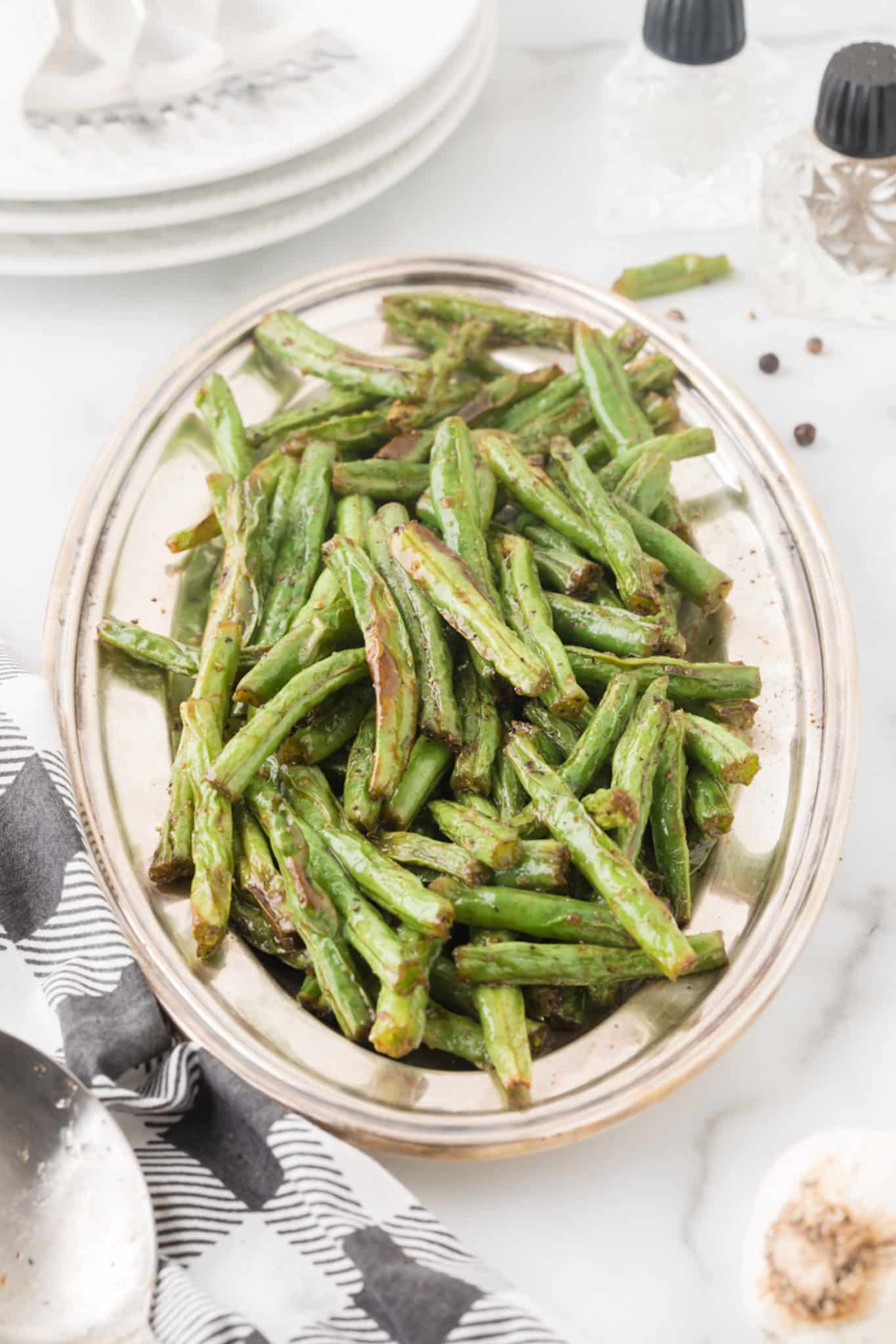 serving plate with cooked green beans