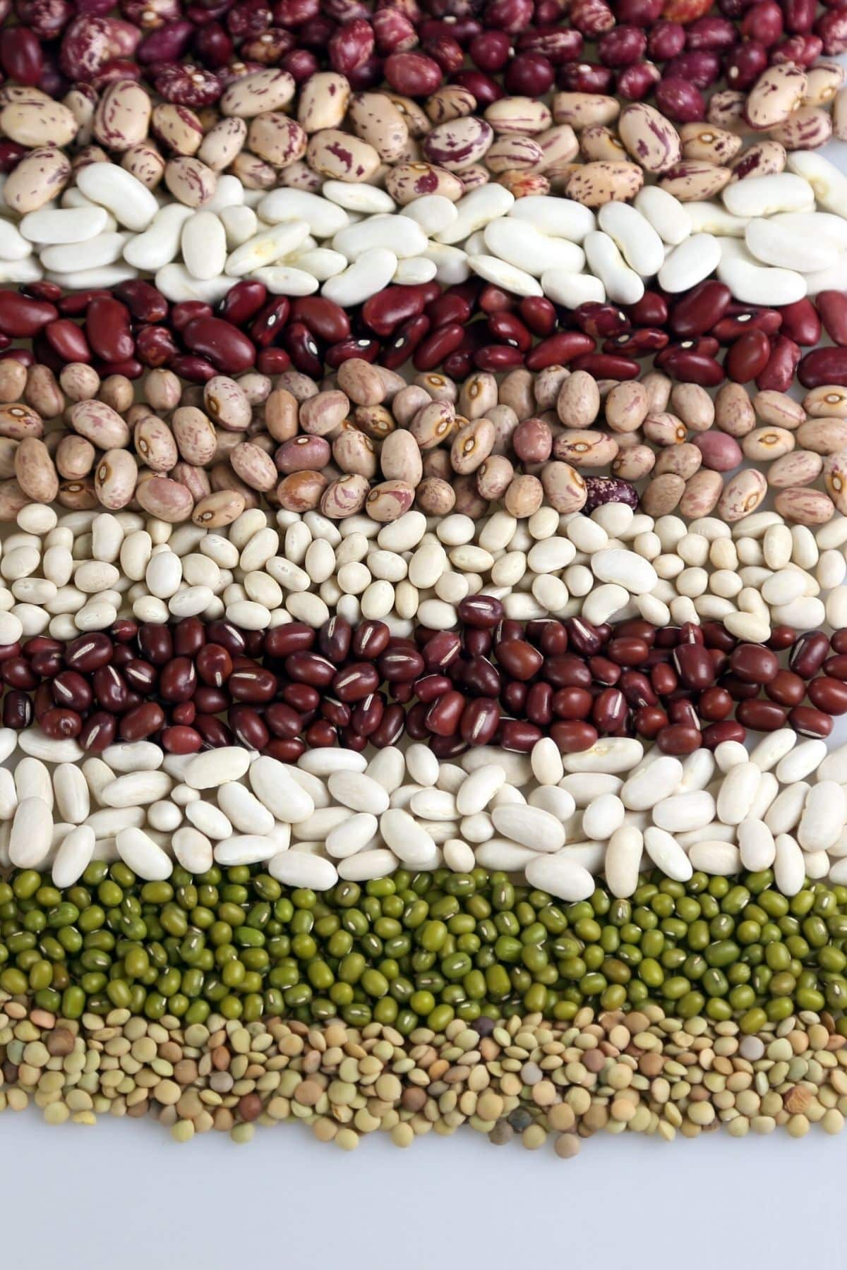 beans and peas on a table.