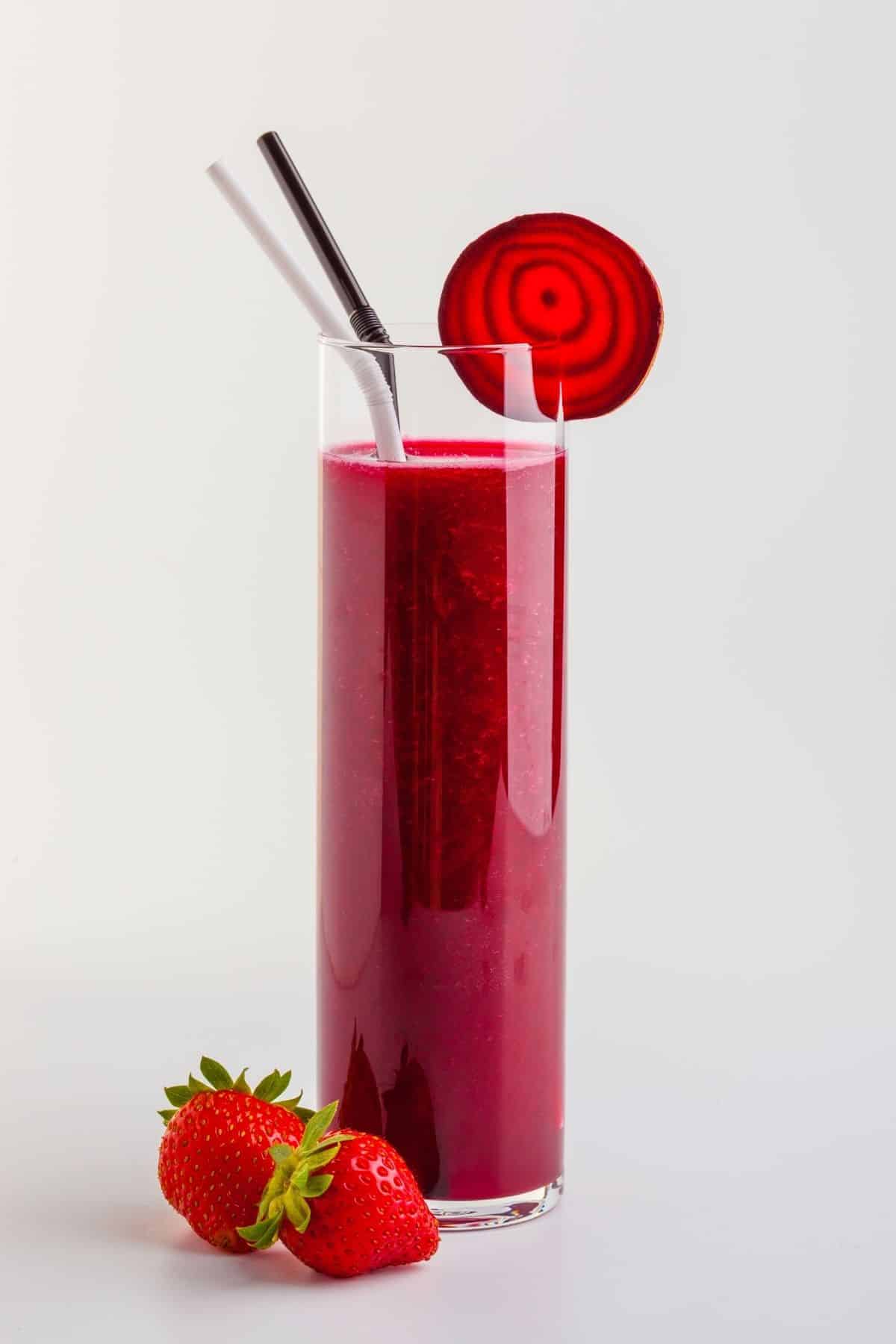 beet juice served in a skinny glass