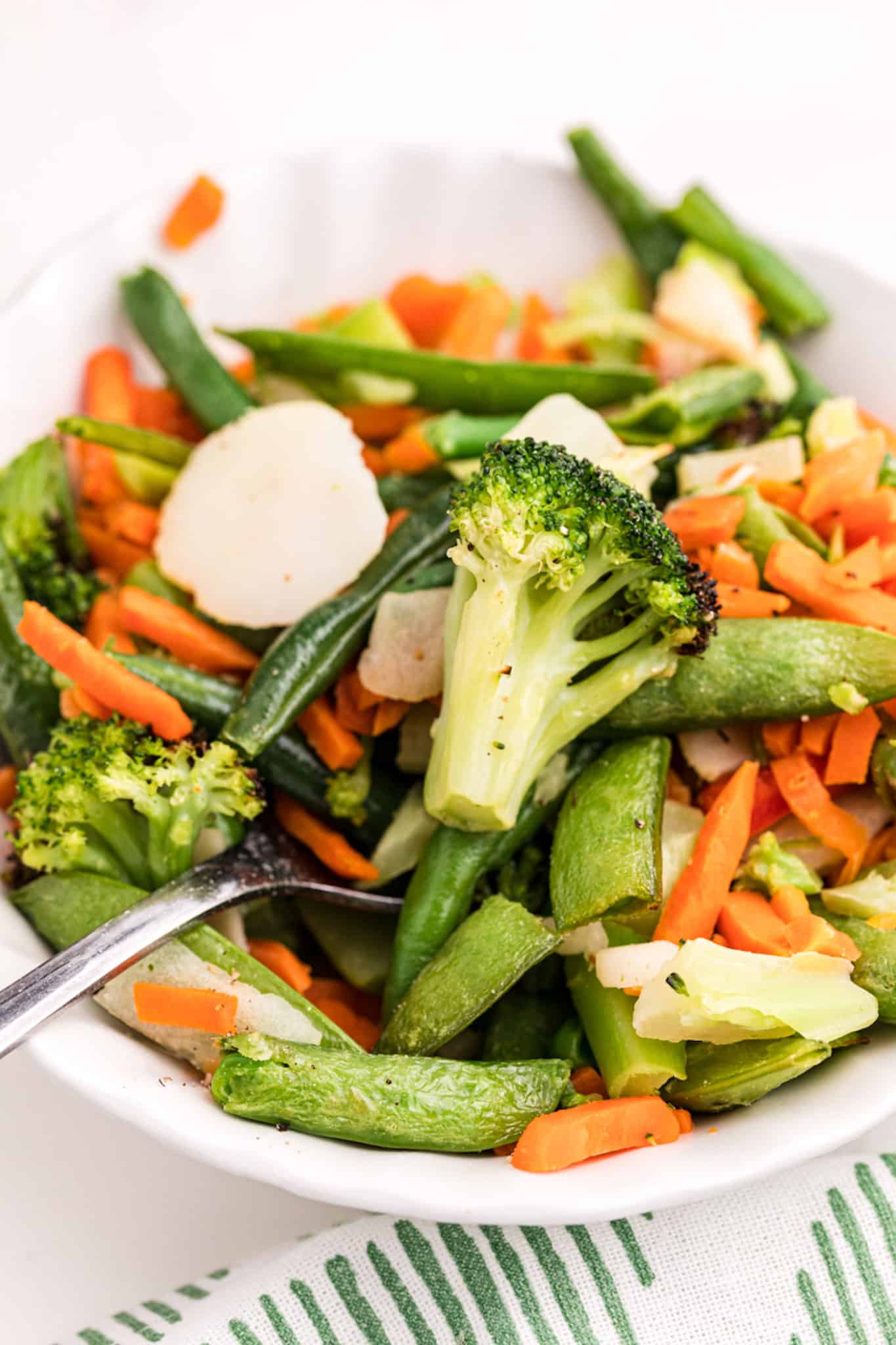 a bowl of roasted air fried mixed vegetables.