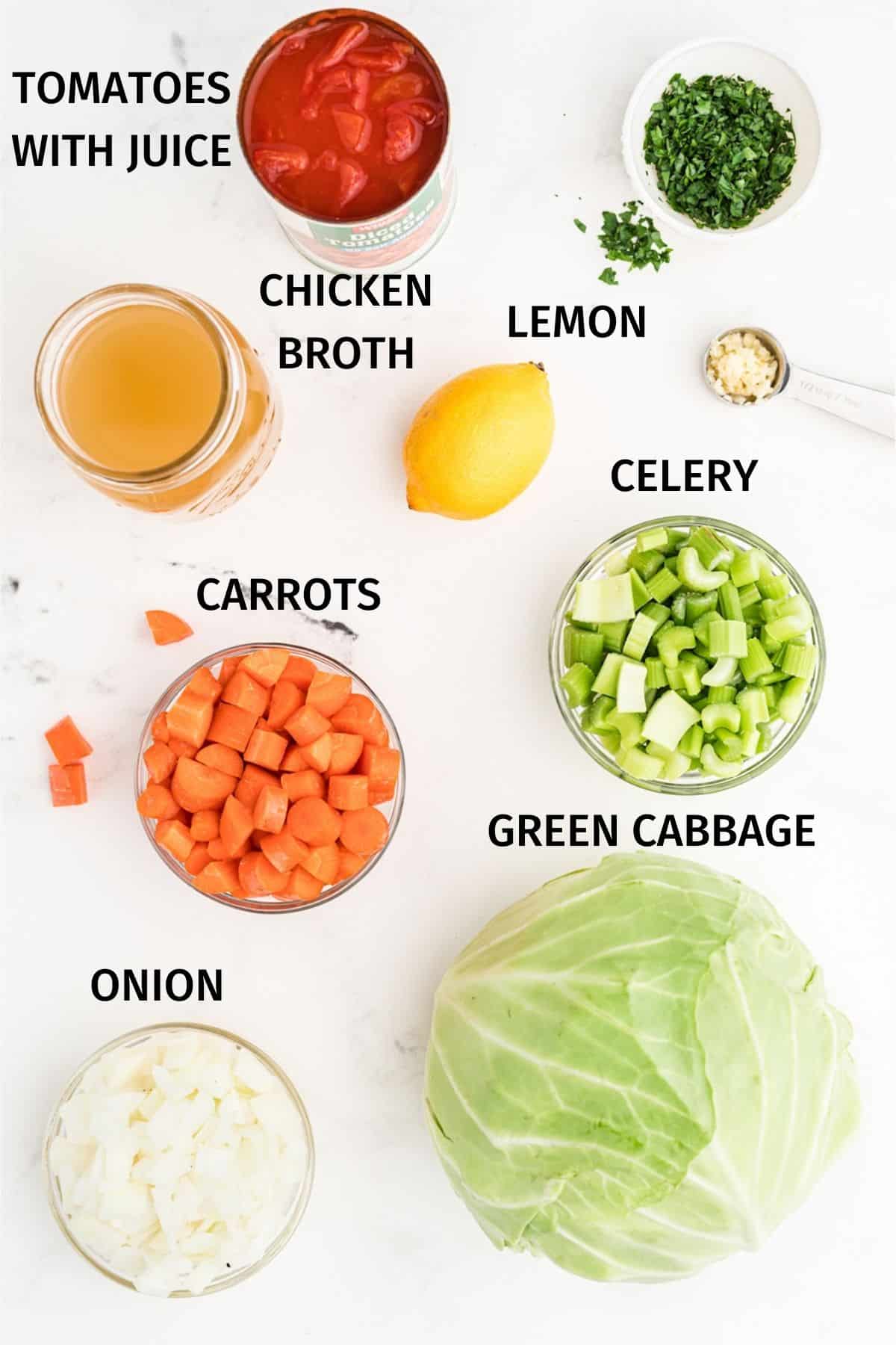 ingredients for cabbage vegetable soup.