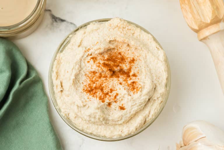 a bowl of cashew hummus