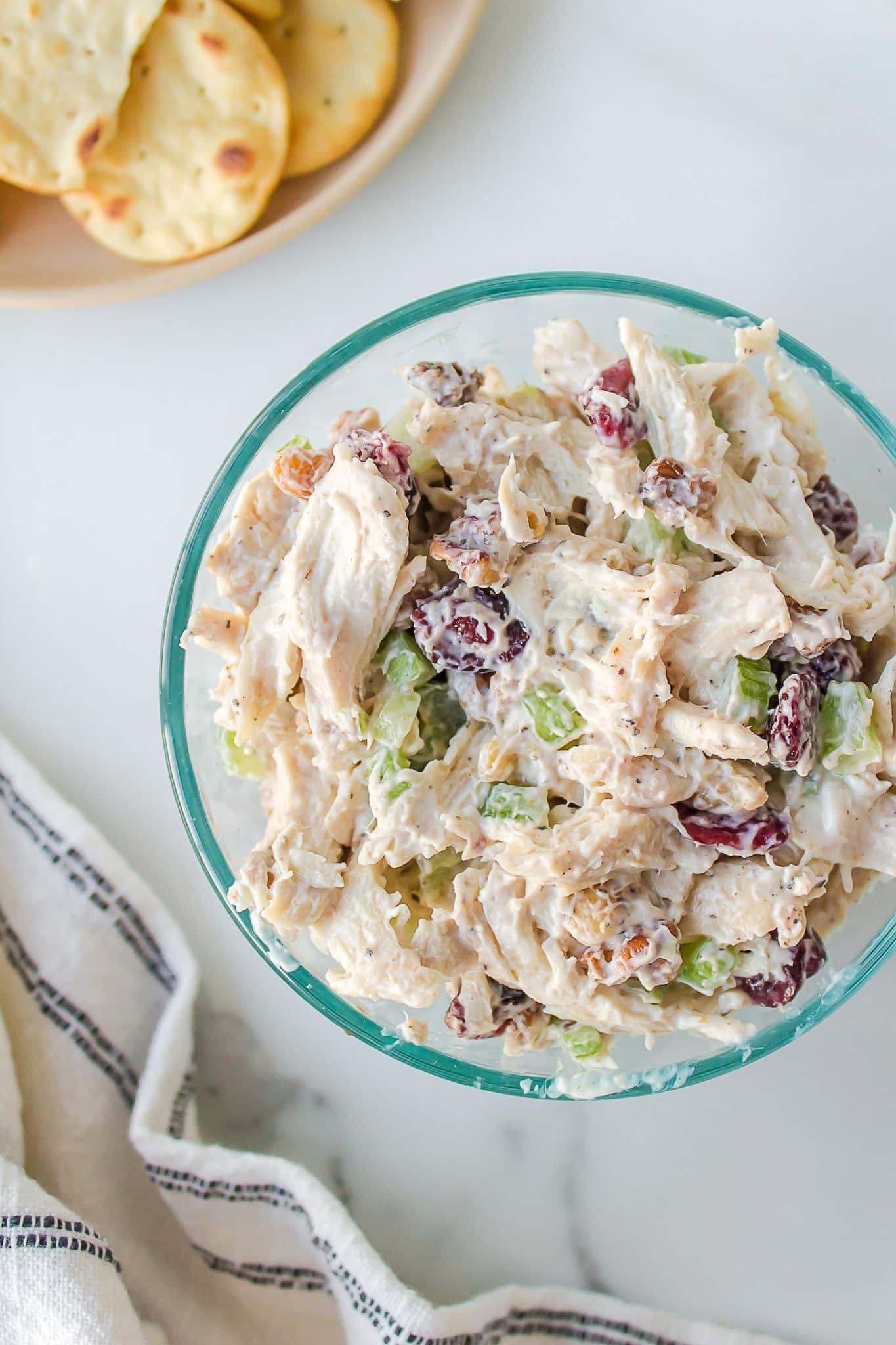 bowl of cranberry walnut chicken salad.