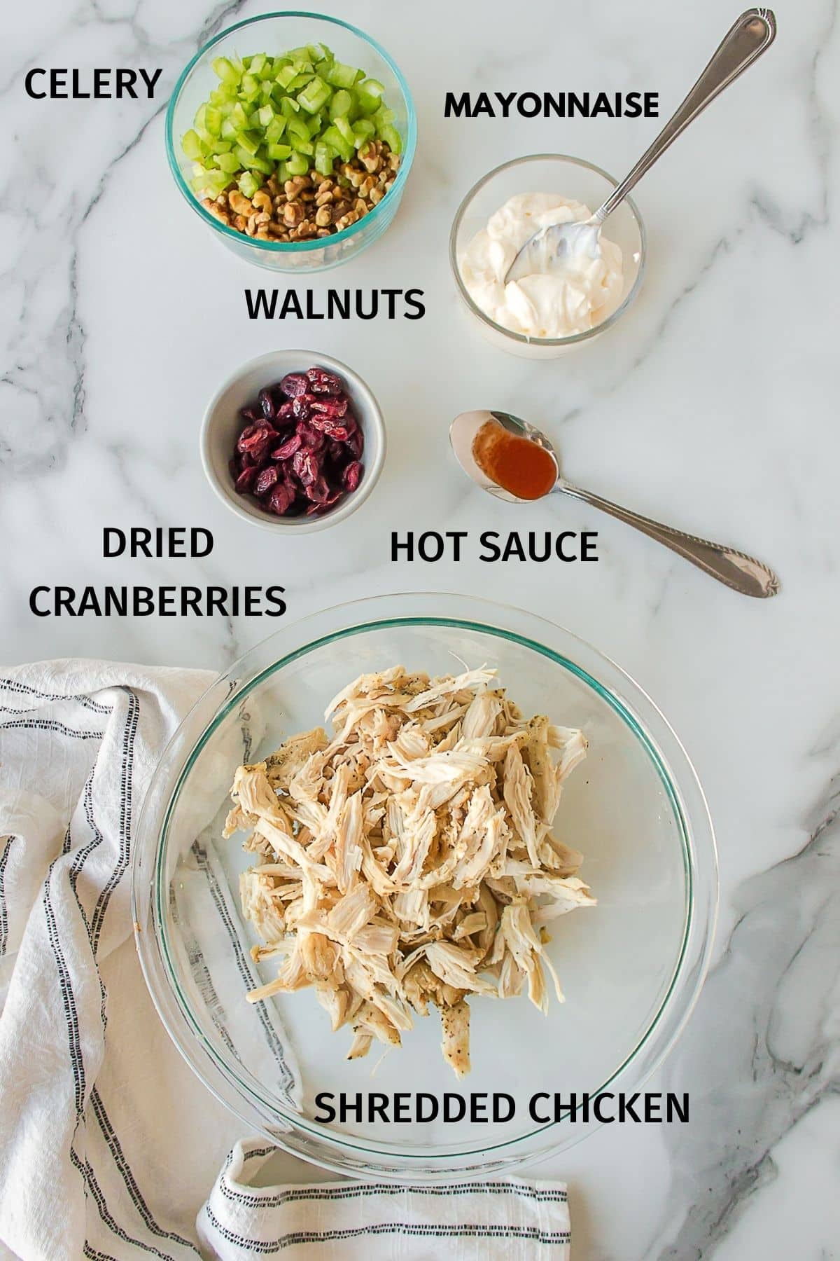ingredients for cranberry walnut chicken salad.
