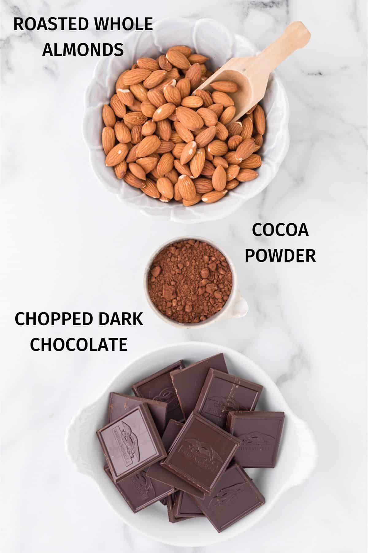 ingredients for dark chocolate covered almonds