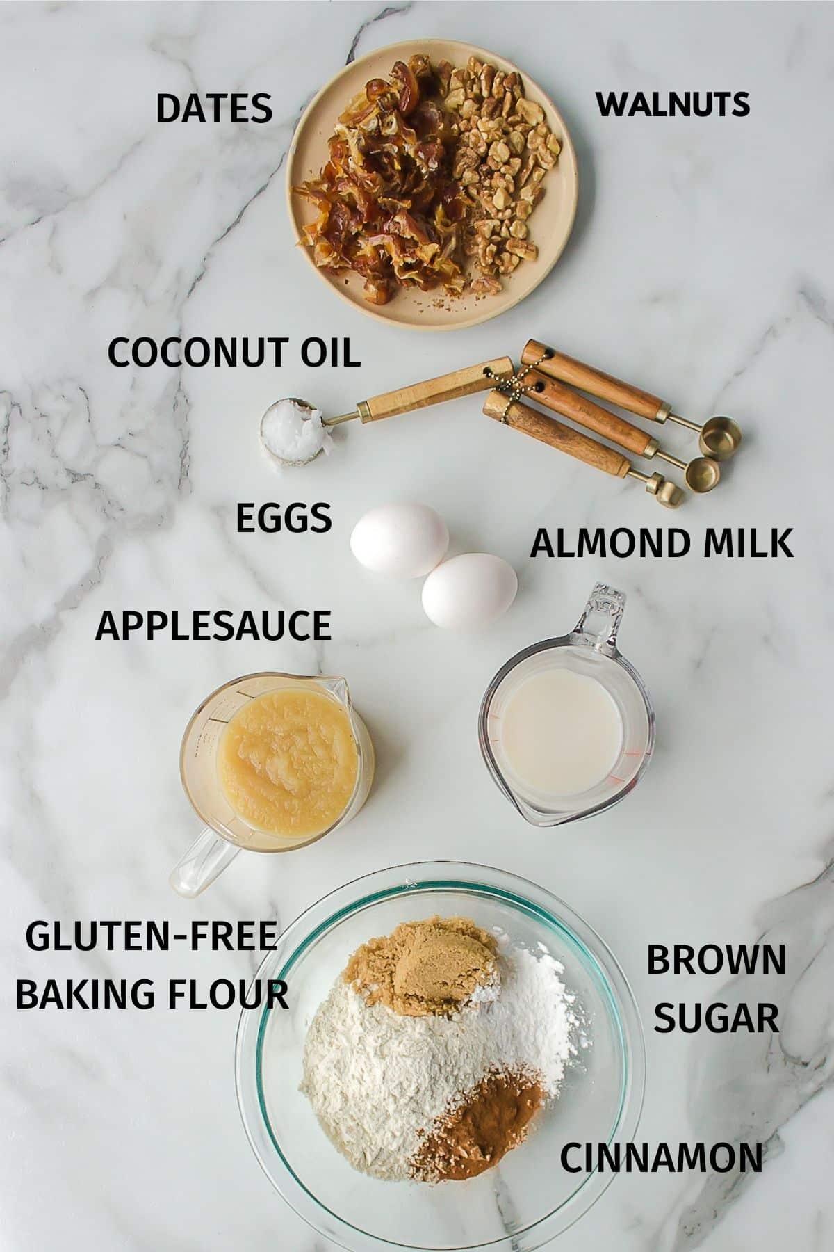 ingredients for gluten-free date bread.