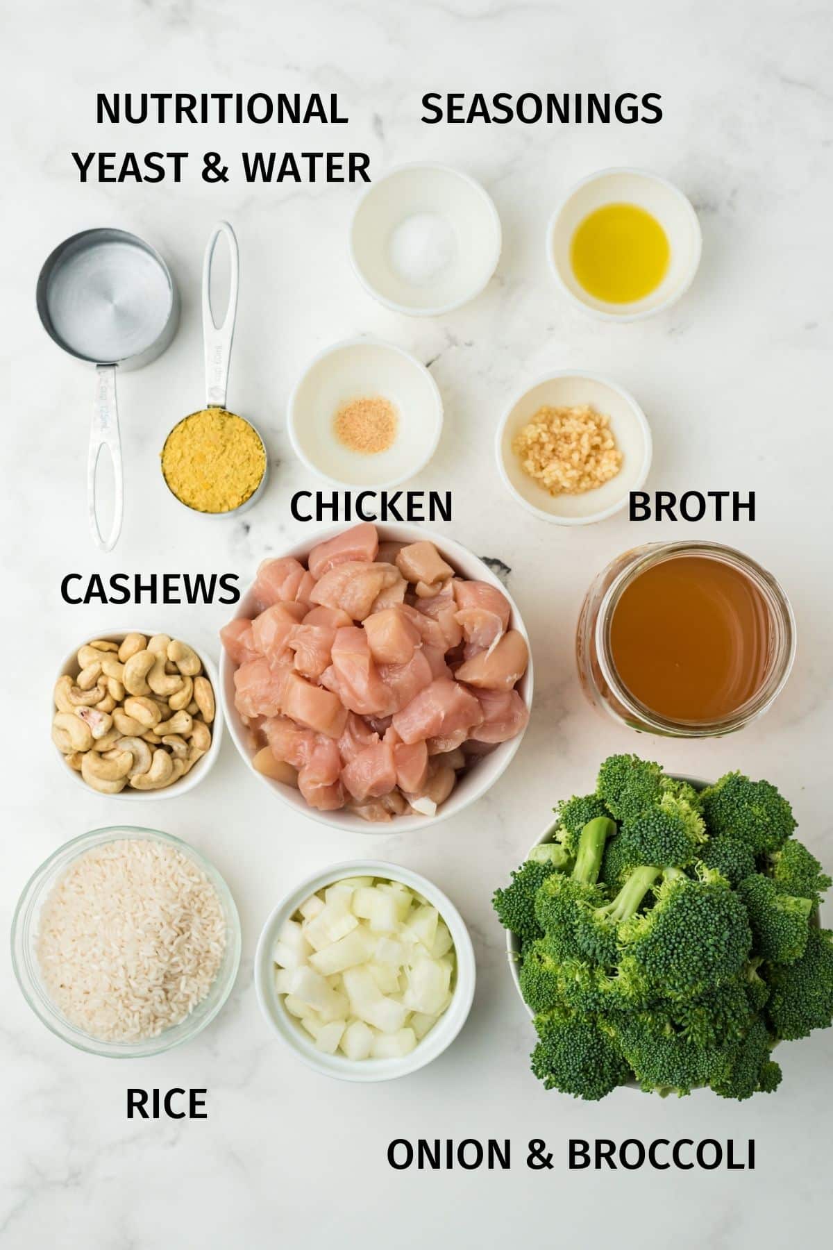 ingredients for dairy free chicken rice casserole.